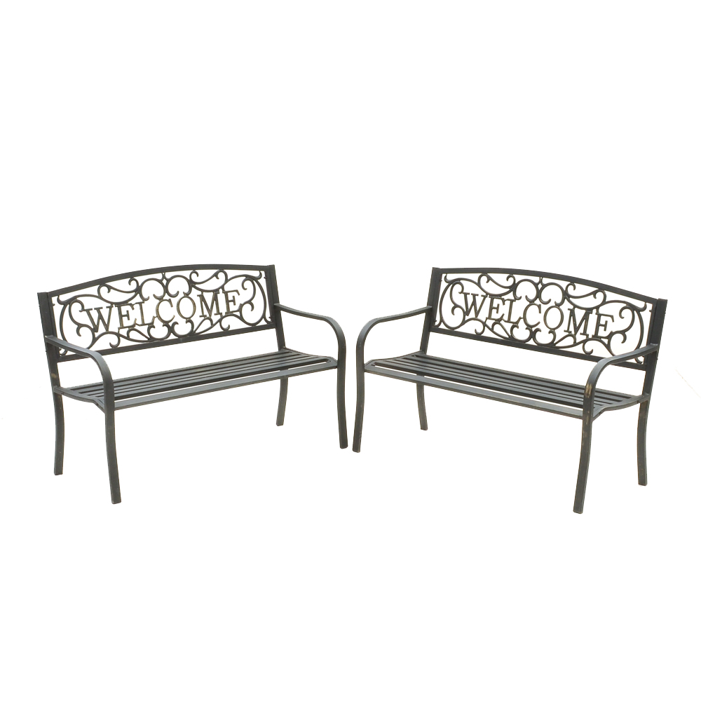Pair of Black Metal Outdoor Benches