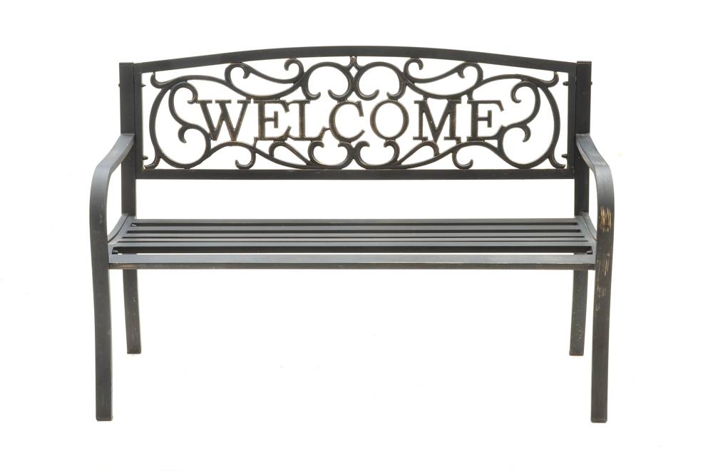 Pair of Black Metal Outdoor Benches