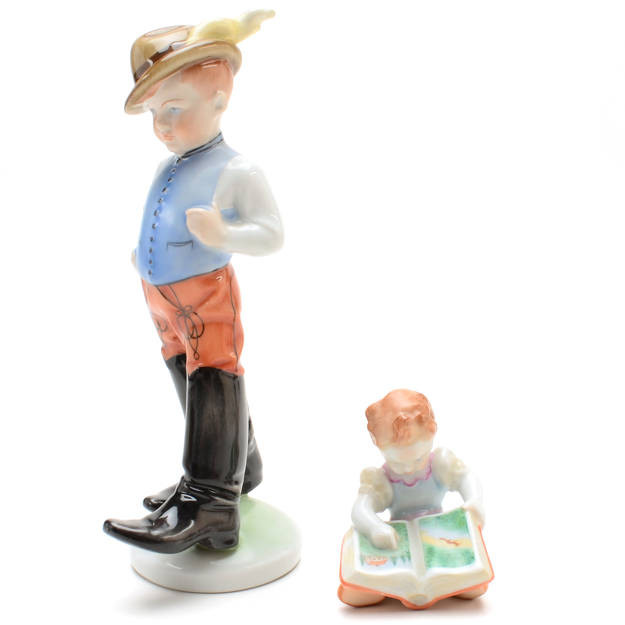 Herend Hand Painted Porcelain Figurines of a Boy and Girl