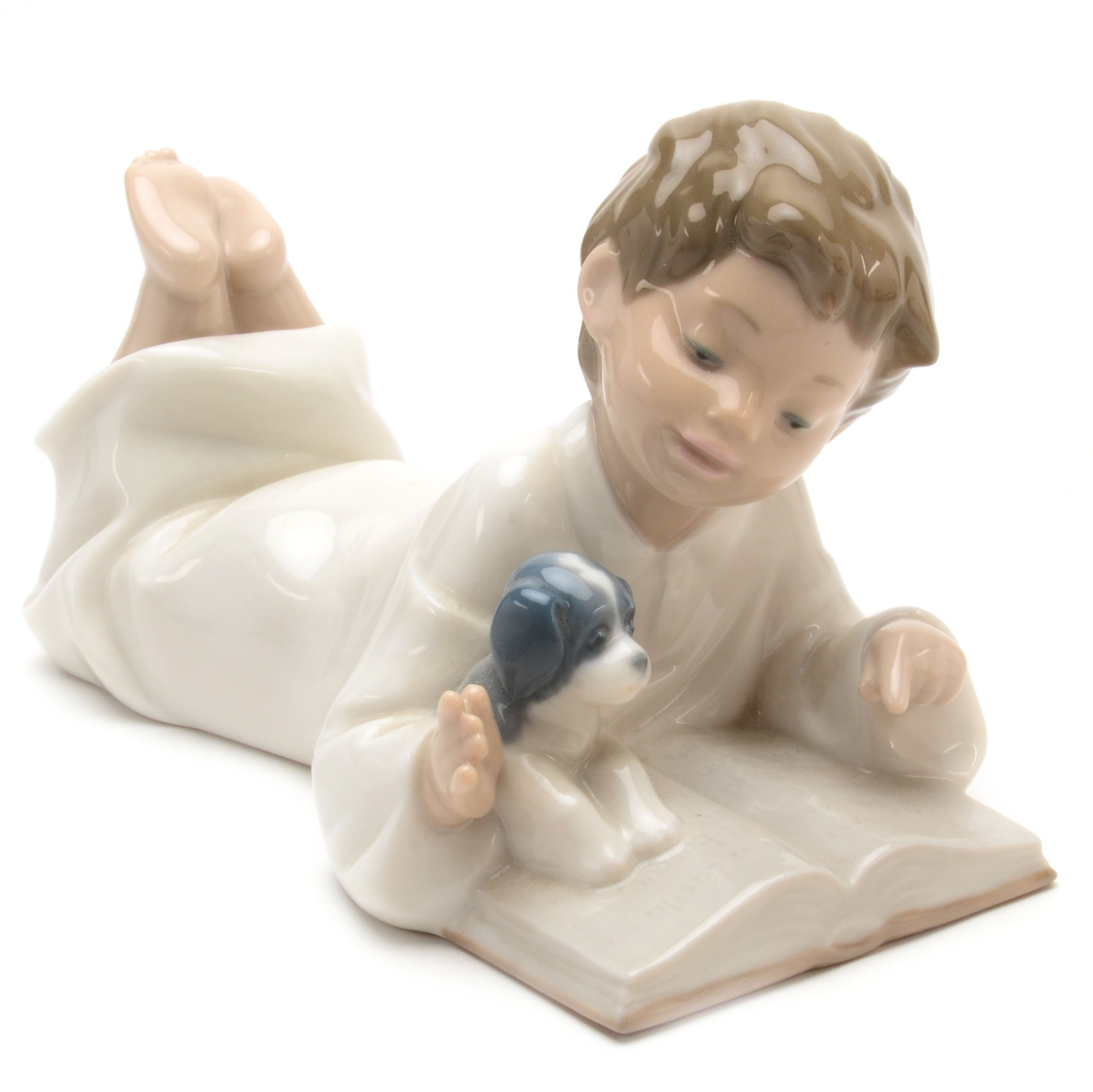 Lladro "Repeat after Me" Boy with Puppy Reading Figurine
