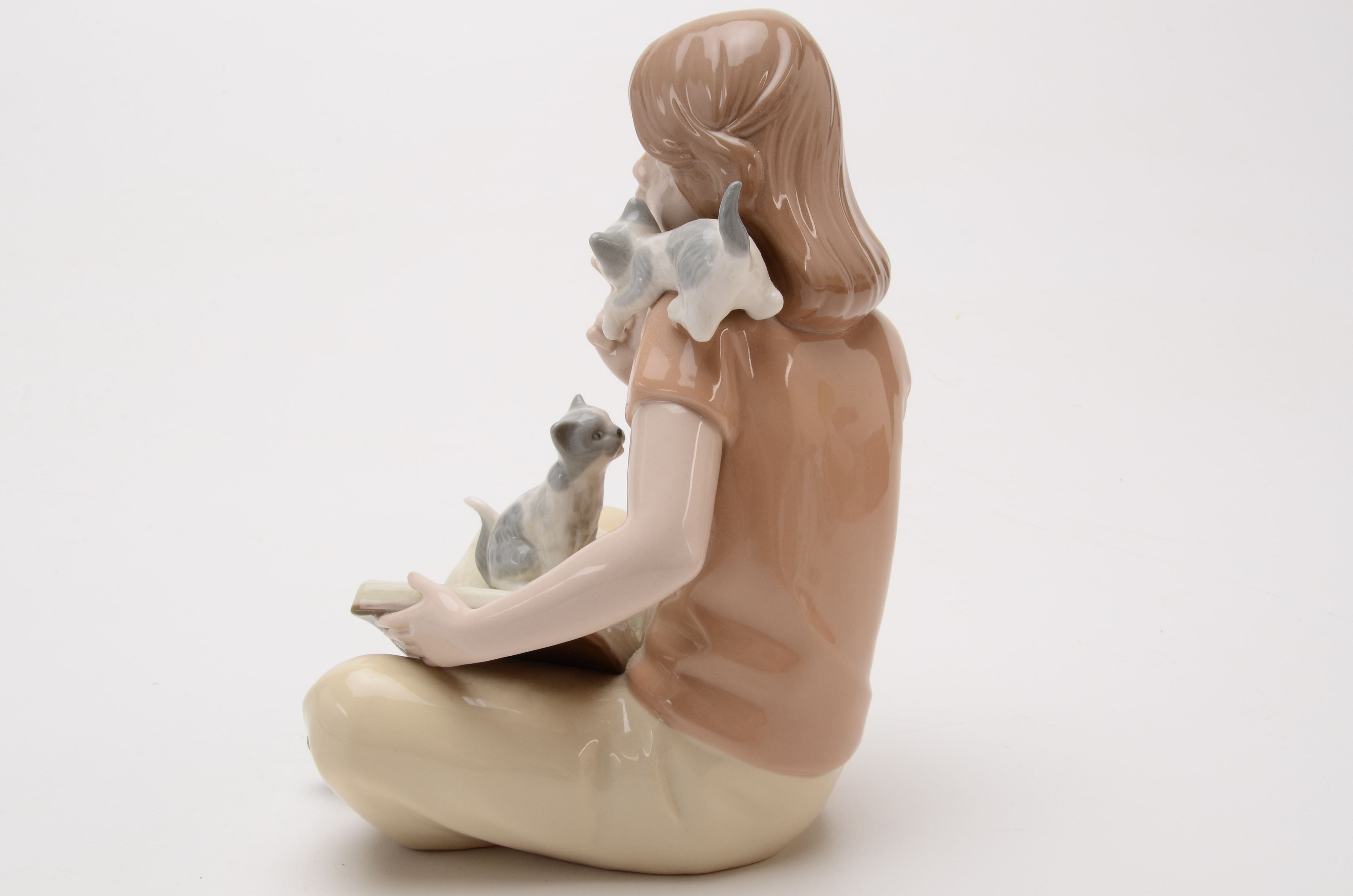Nadal Porcelain Figurine of Girl Reading with Kittens