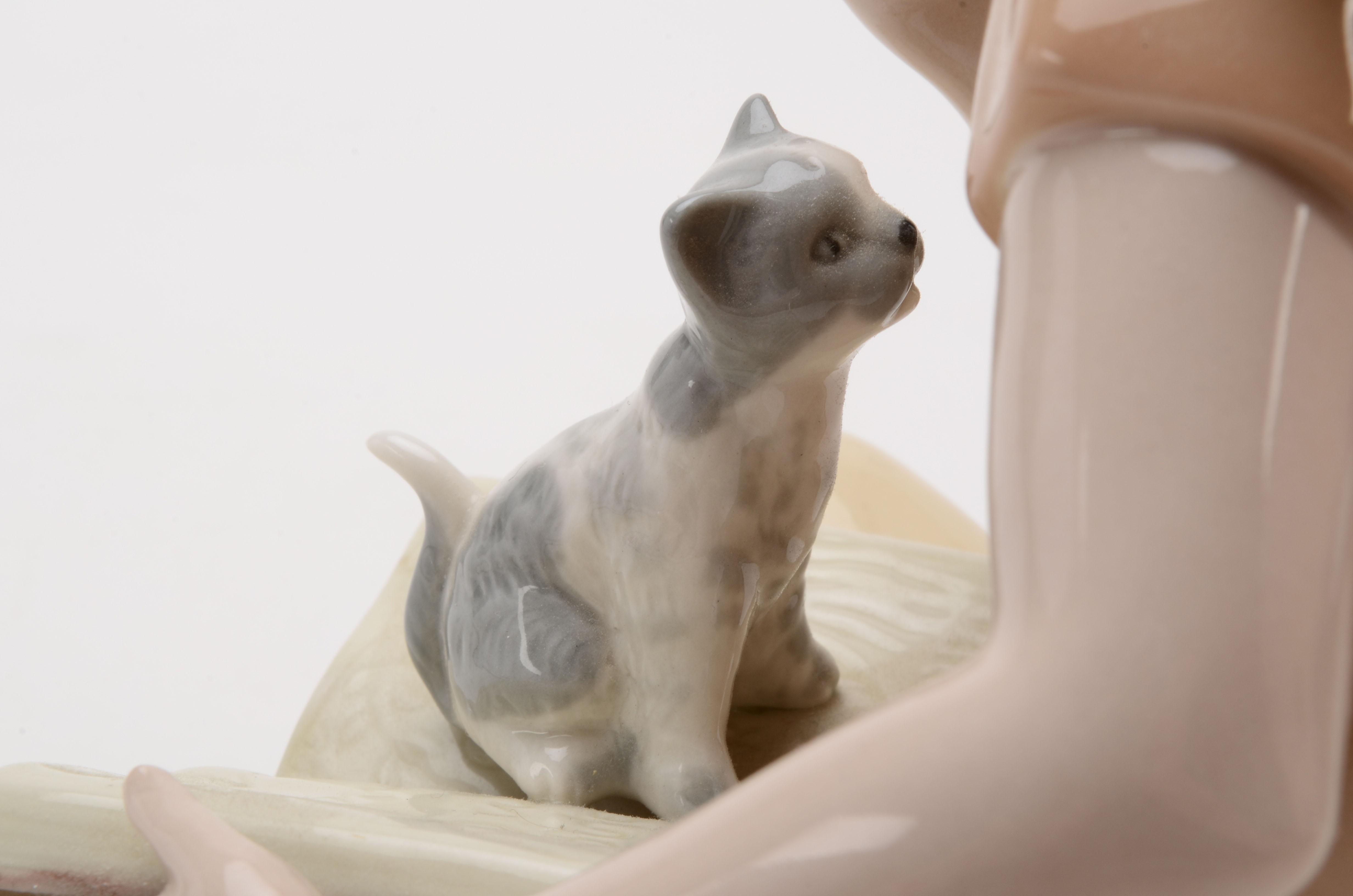 Nadal Porcelain Figurine of Girl Reading with Kittens