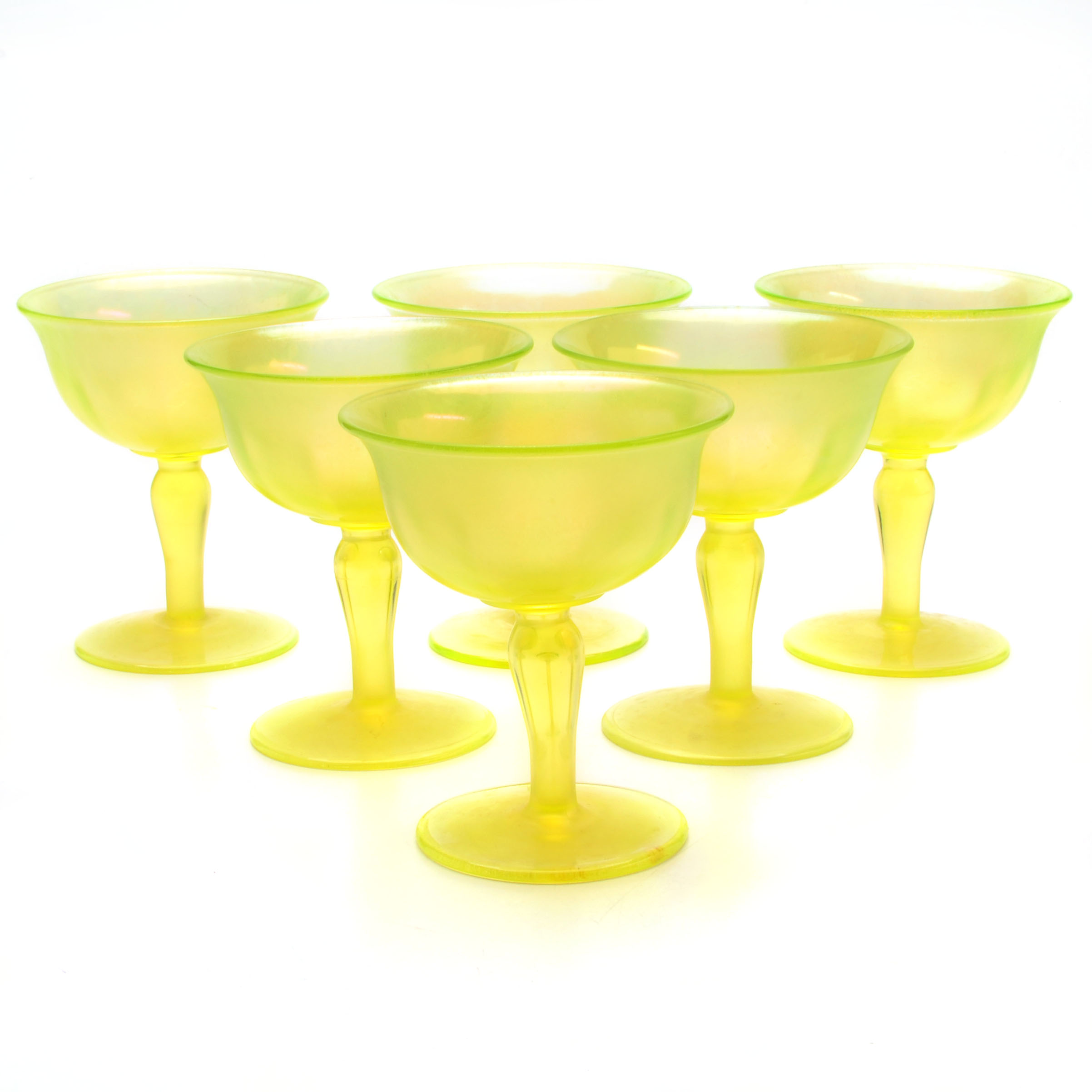 Vintage Vaseline Glass Sherbets or Champagne Coupes