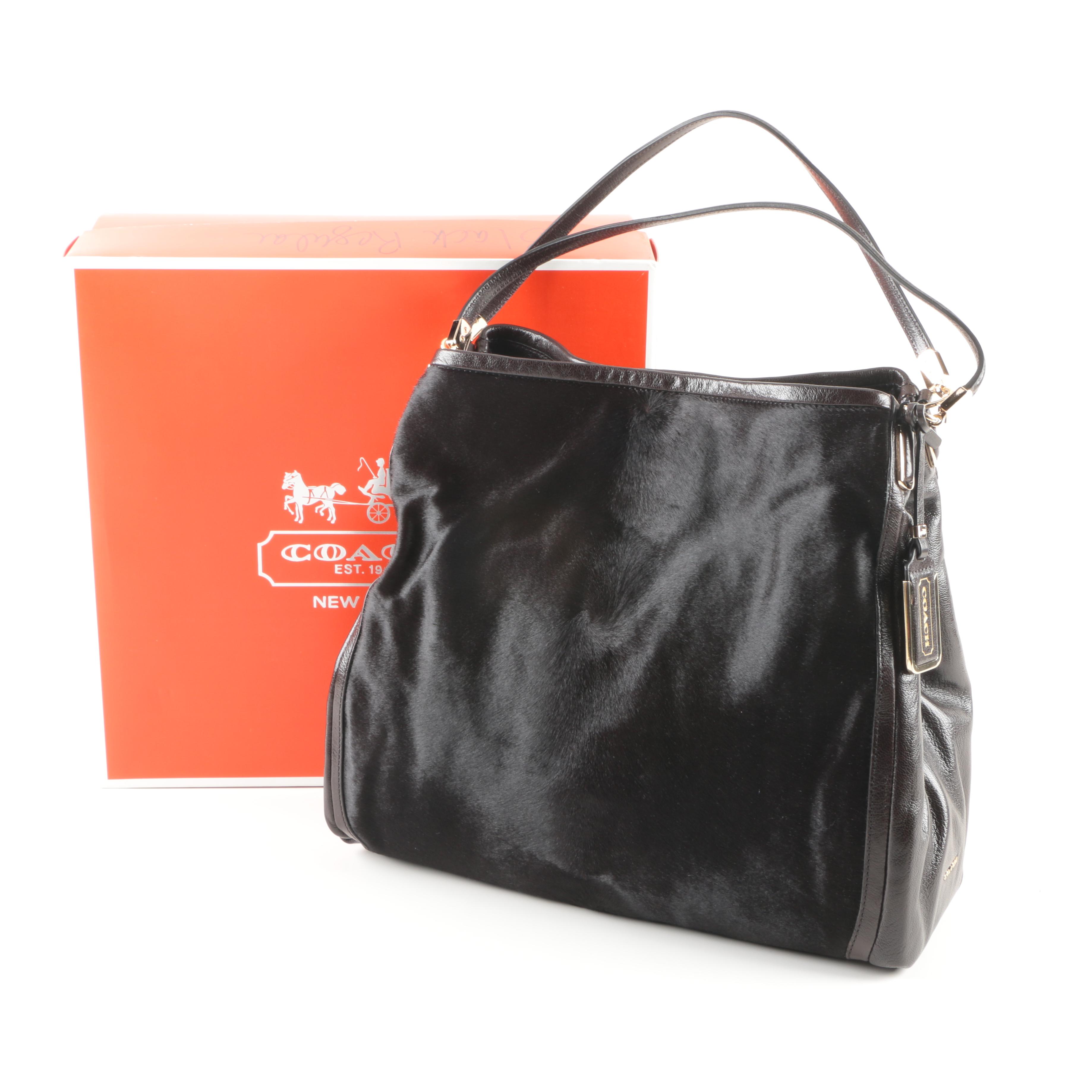 Coach Black Haircalf Madison Leather Phoebe Shoulder Bag