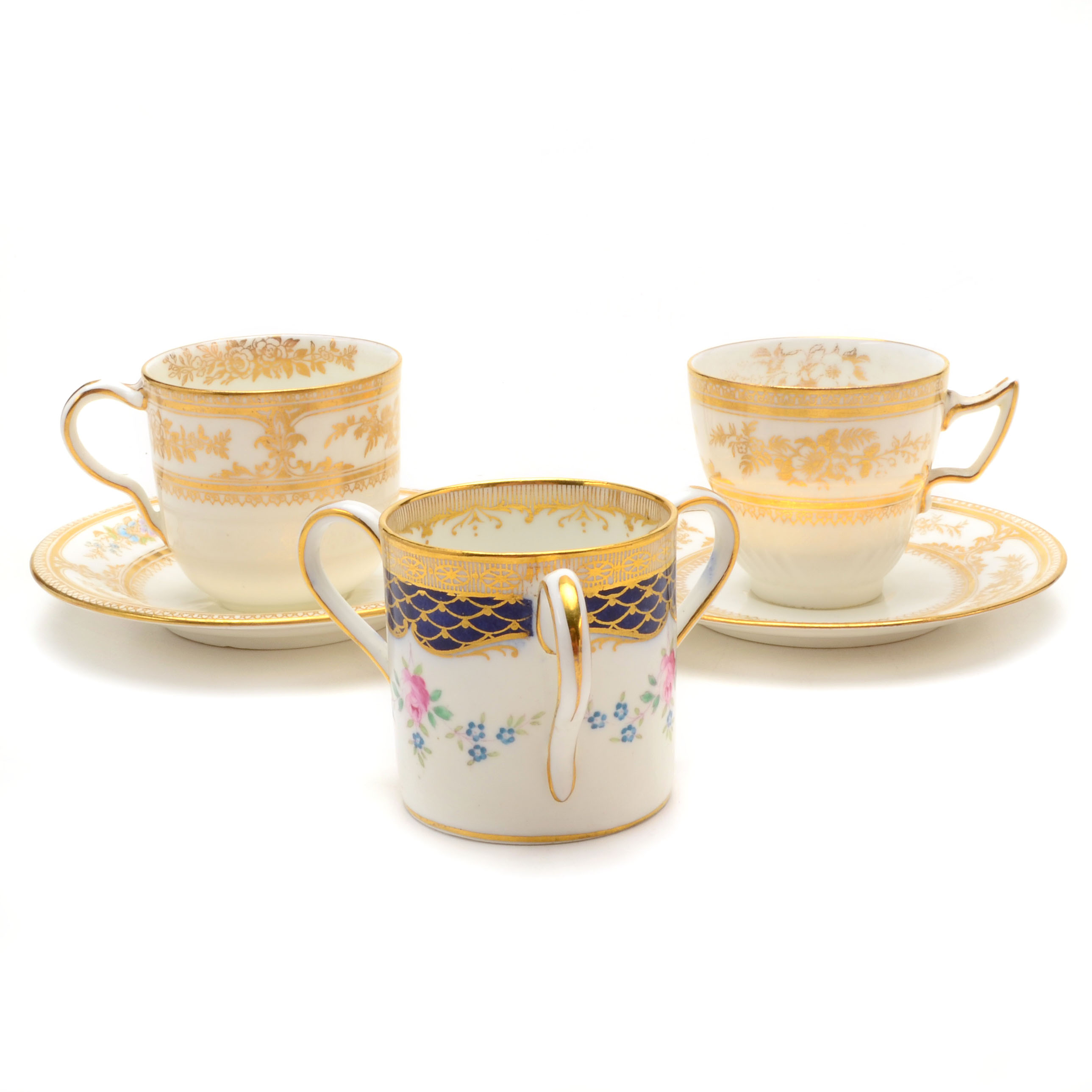 Antique Wedgwood Porcelain Demitasse Cups and Loving Cup