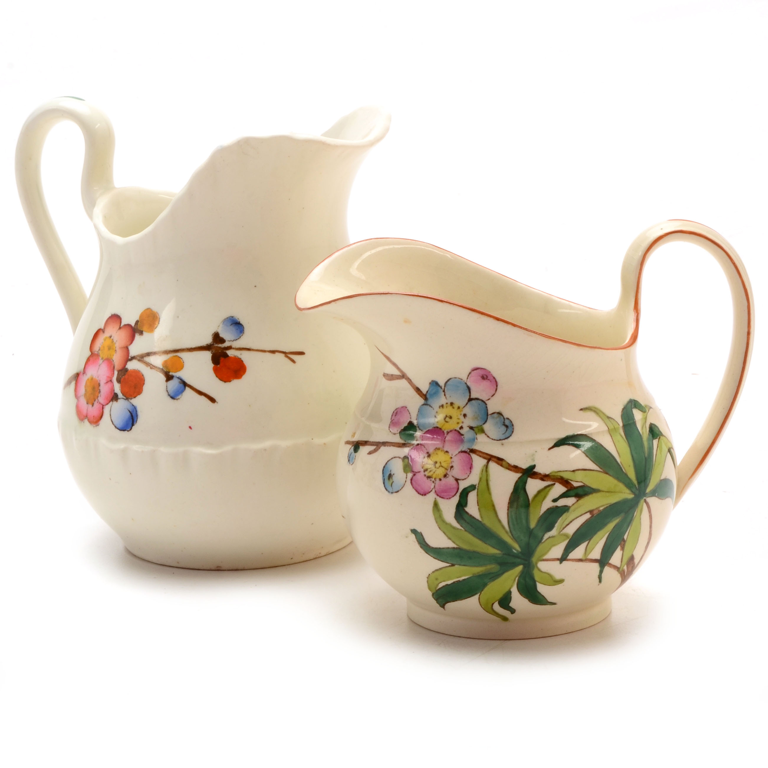 Pairing of Antique Wedgwood Etruria Hand Painted Creamers