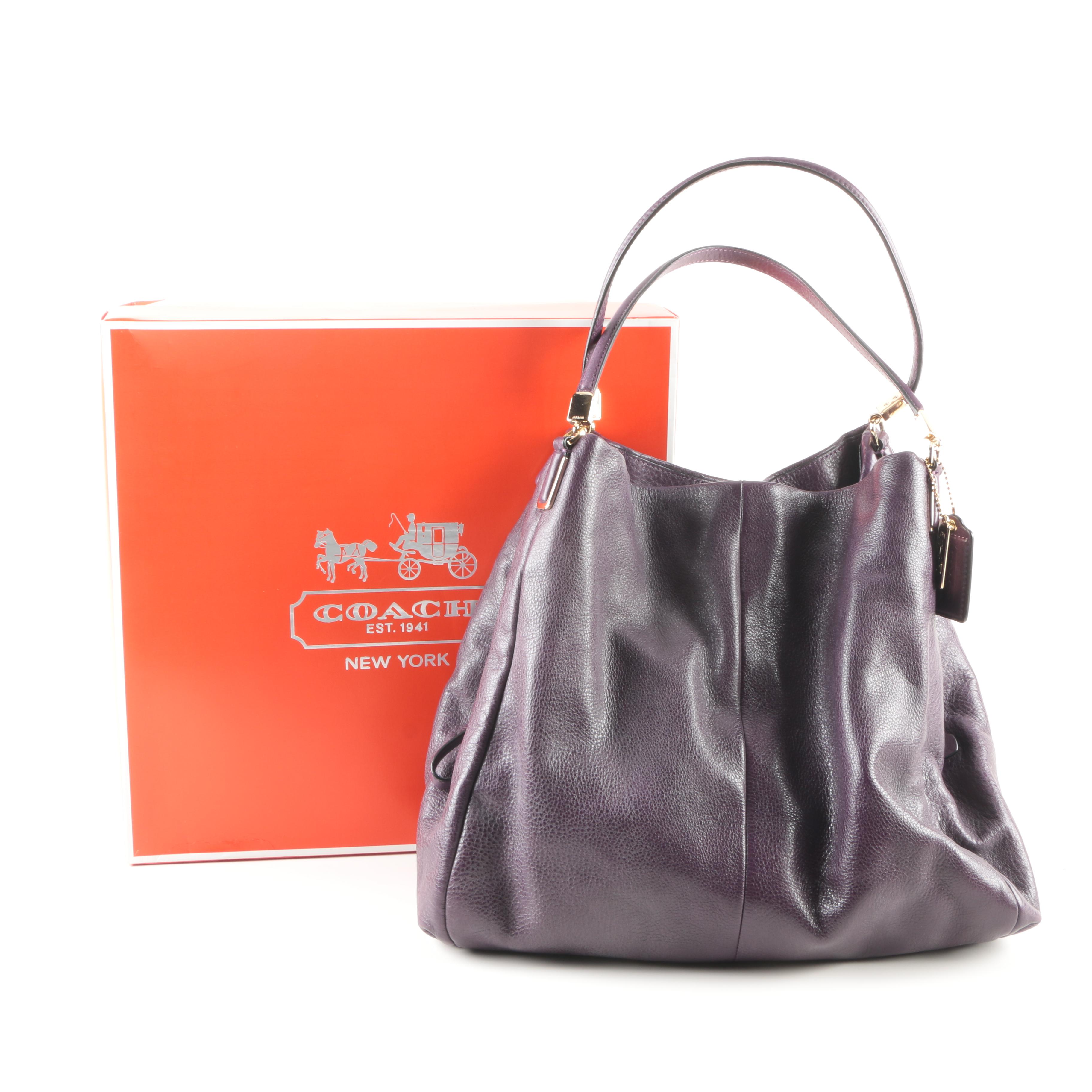 Coach Phoebe Handbag In Black Violet Leather