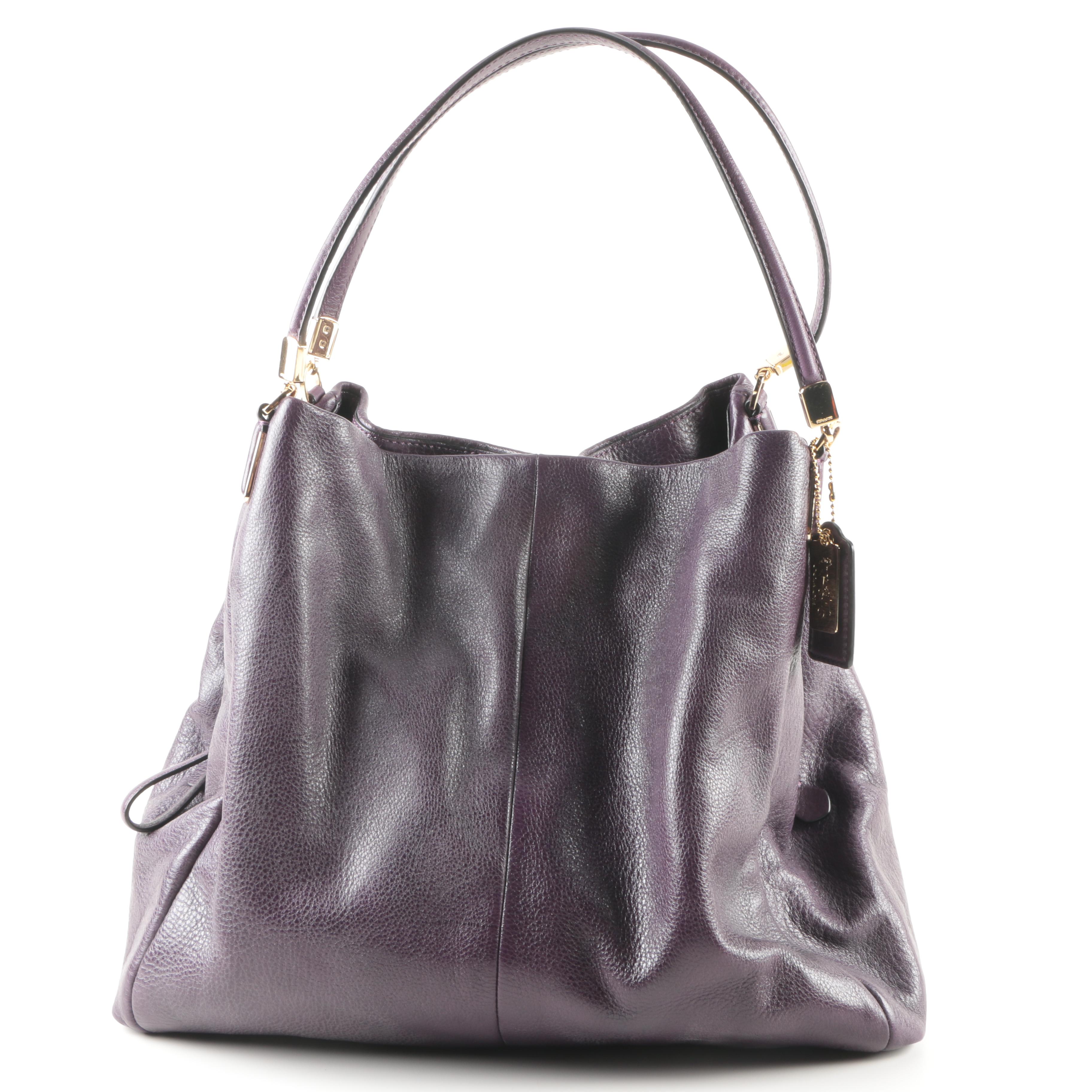 Coach Phoebe Handbag In Black Violet Leather