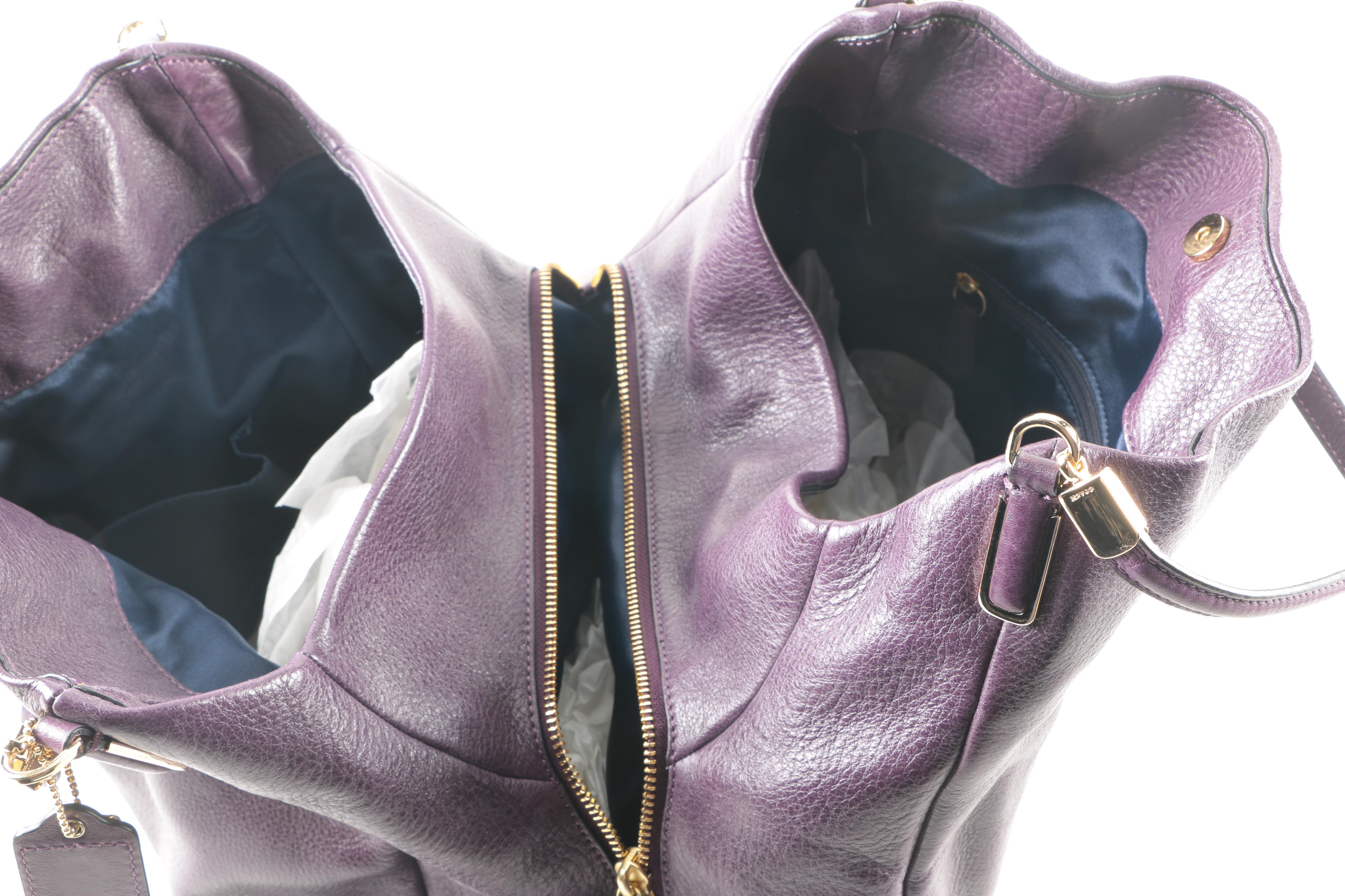 Coach Phoebe Handbag In Black Violet Leather