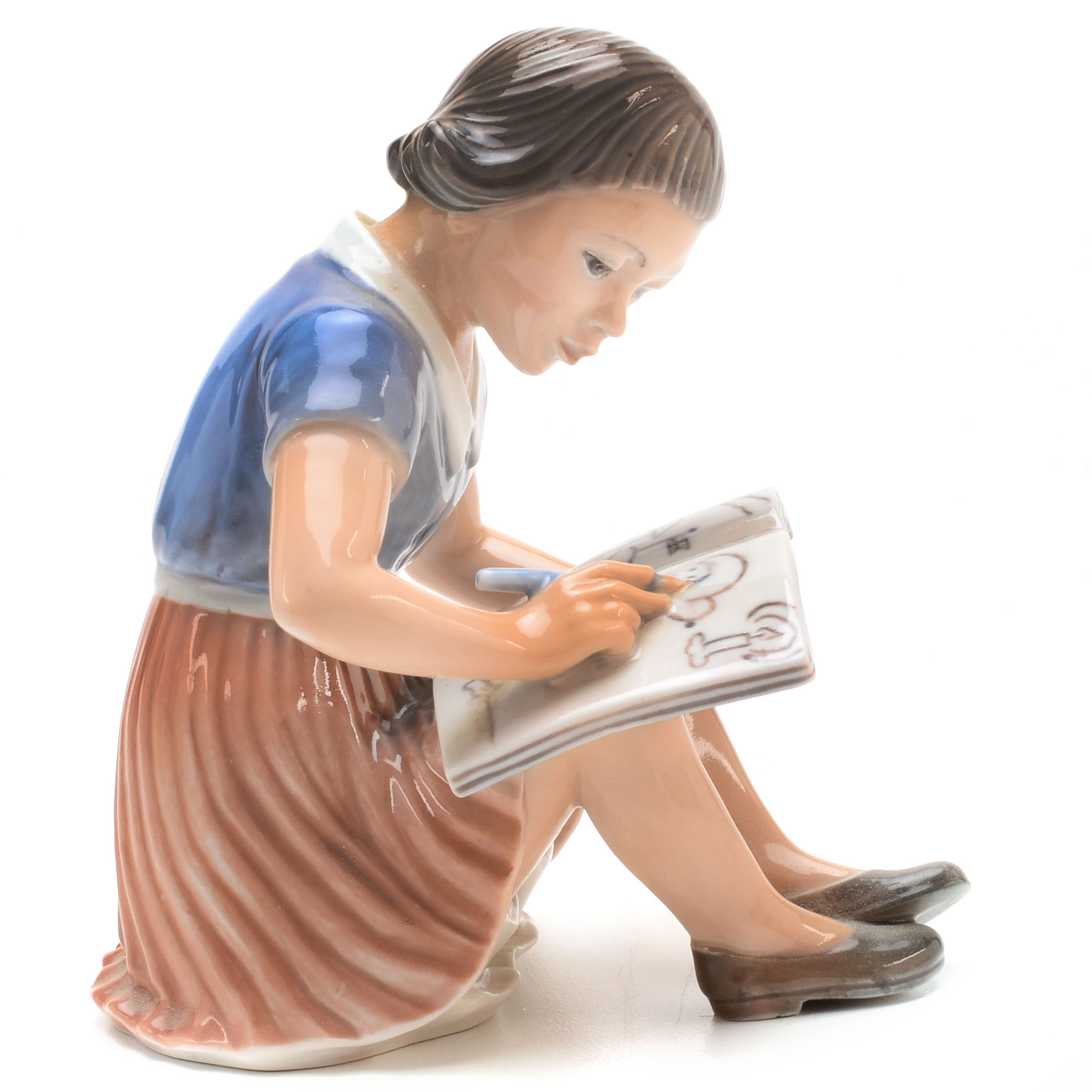 Signed Dahl Jensen Copenhagen Denmark Girl Drawing Figurine