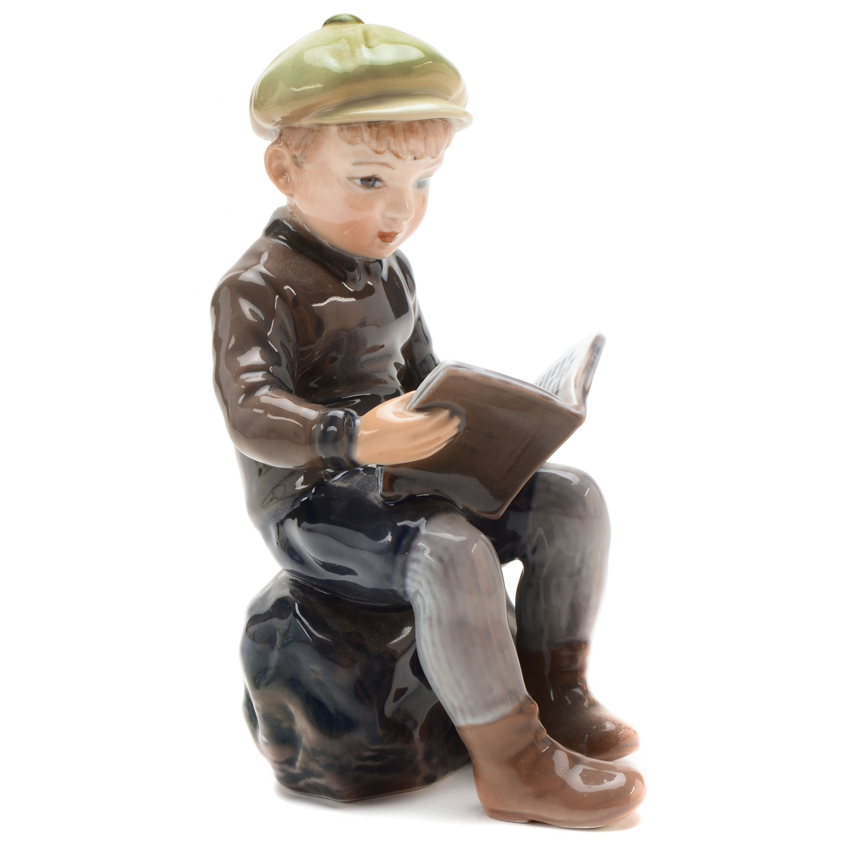 Signed Dahl Jensen Copenhagen Denmark Boy Reading Figurine