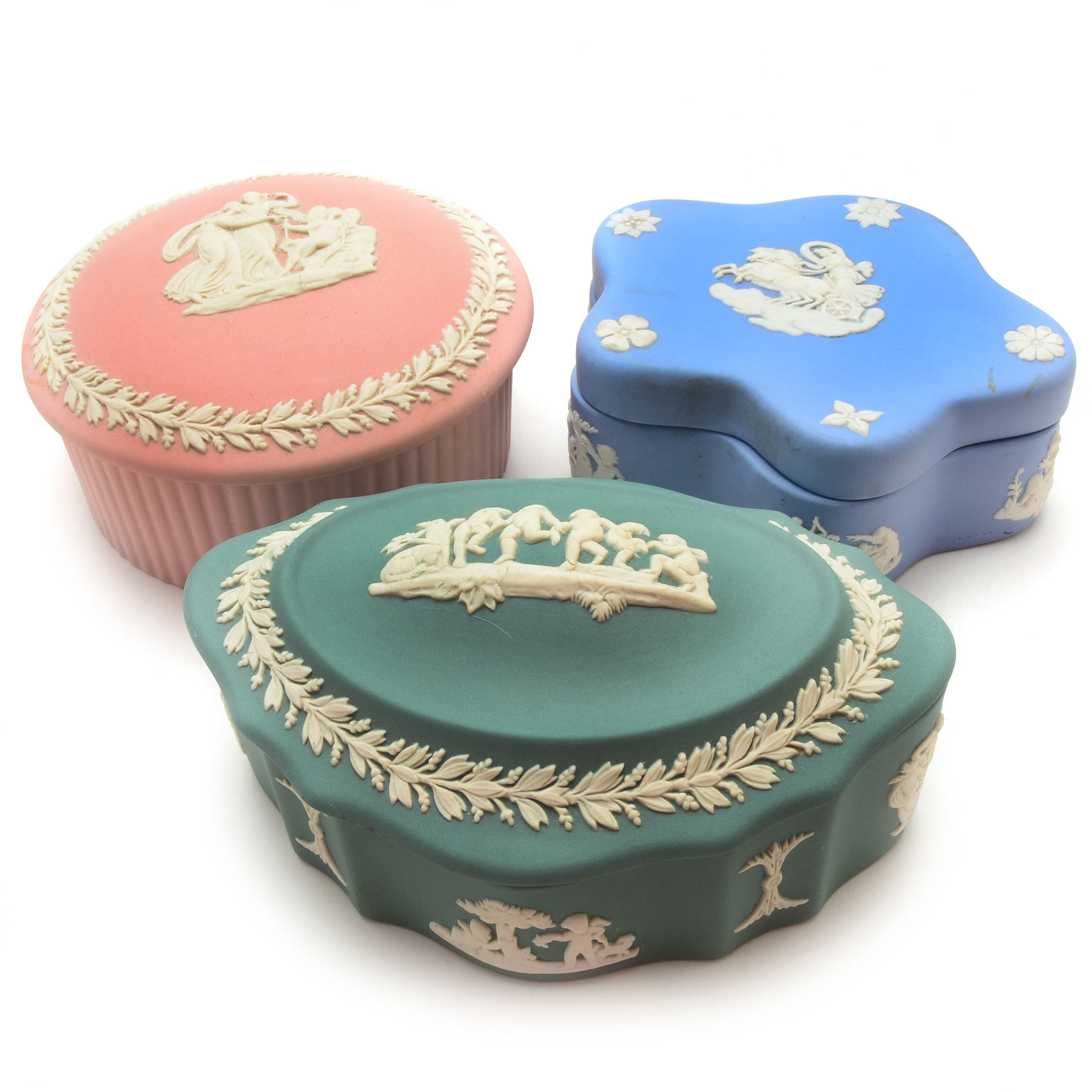 Three Vintage Wedgwood Jasperware Trinket Boxes