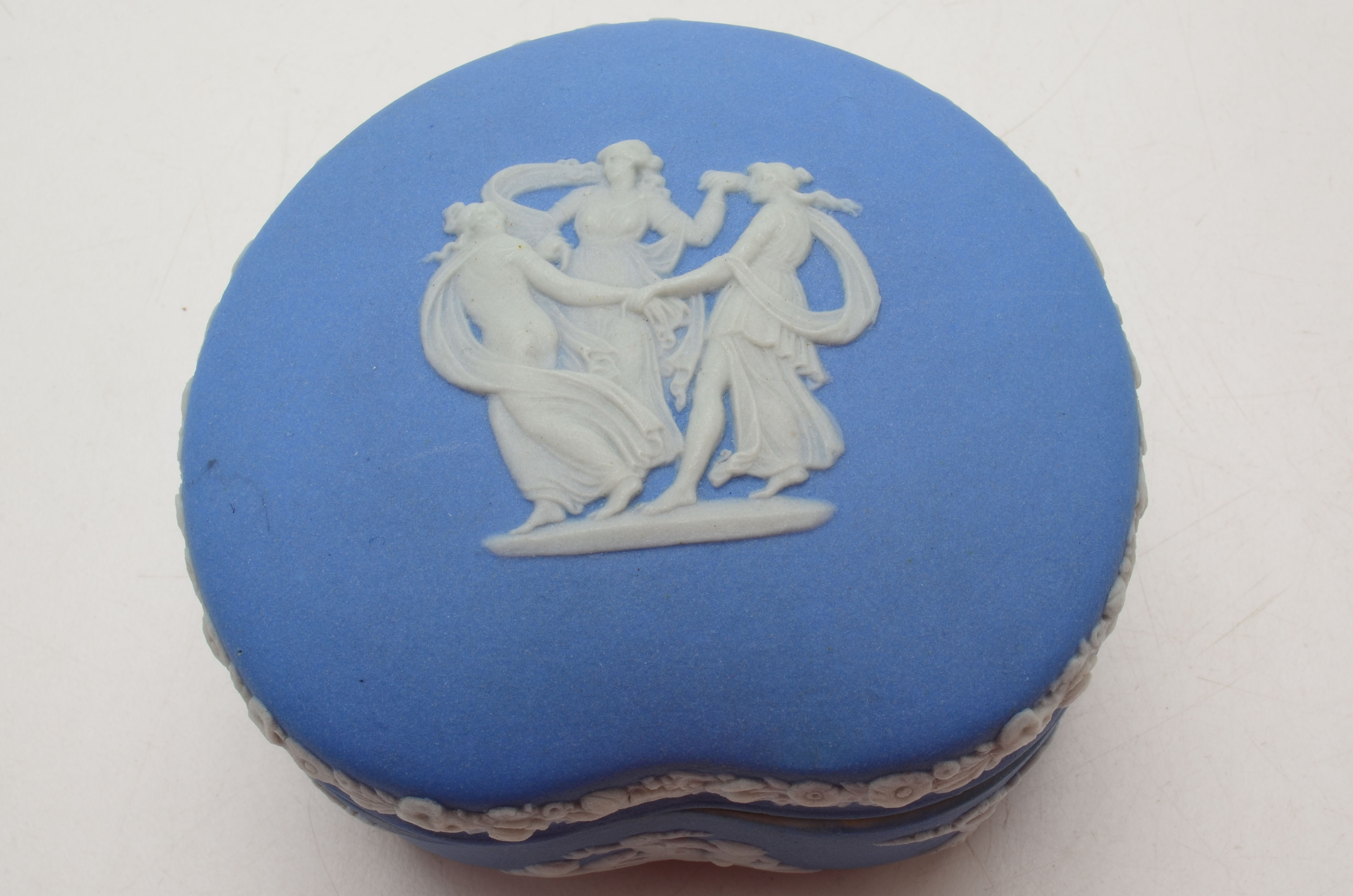 Three Vintage Wedgwood Blue Jasperware Trinket Boxes