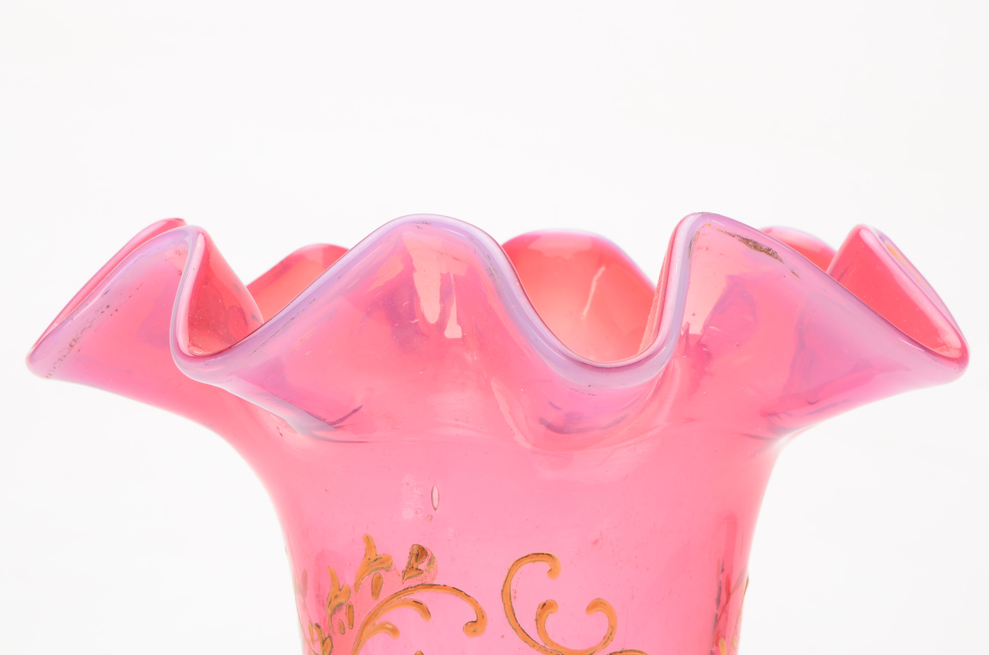 Pink Blown Glass Hand-Painted Vase