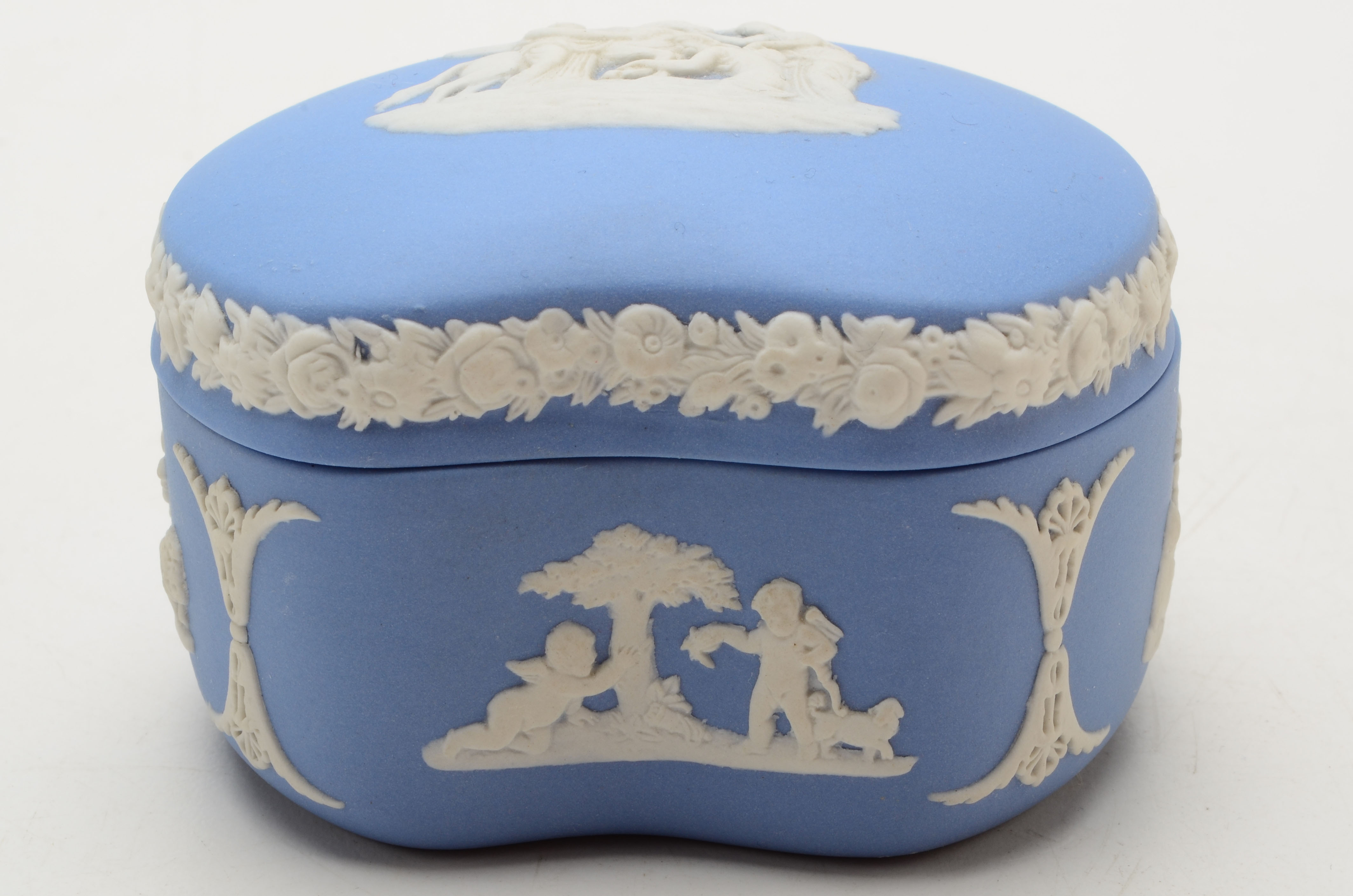 Three Vintage Wedgwood Blue Jasperware Trinket Boxes