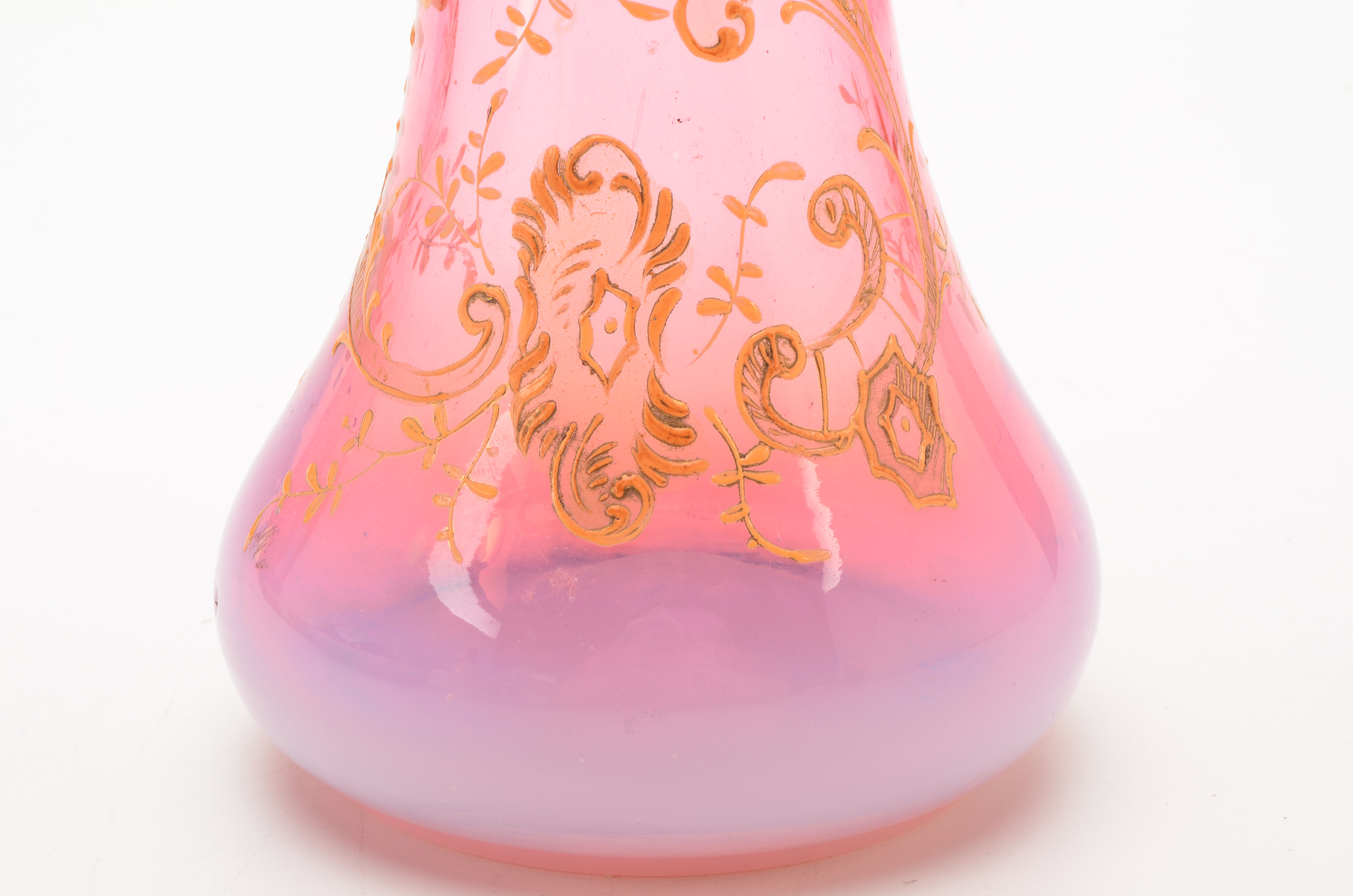 Pink Blown Glass Hand-Painted Vase