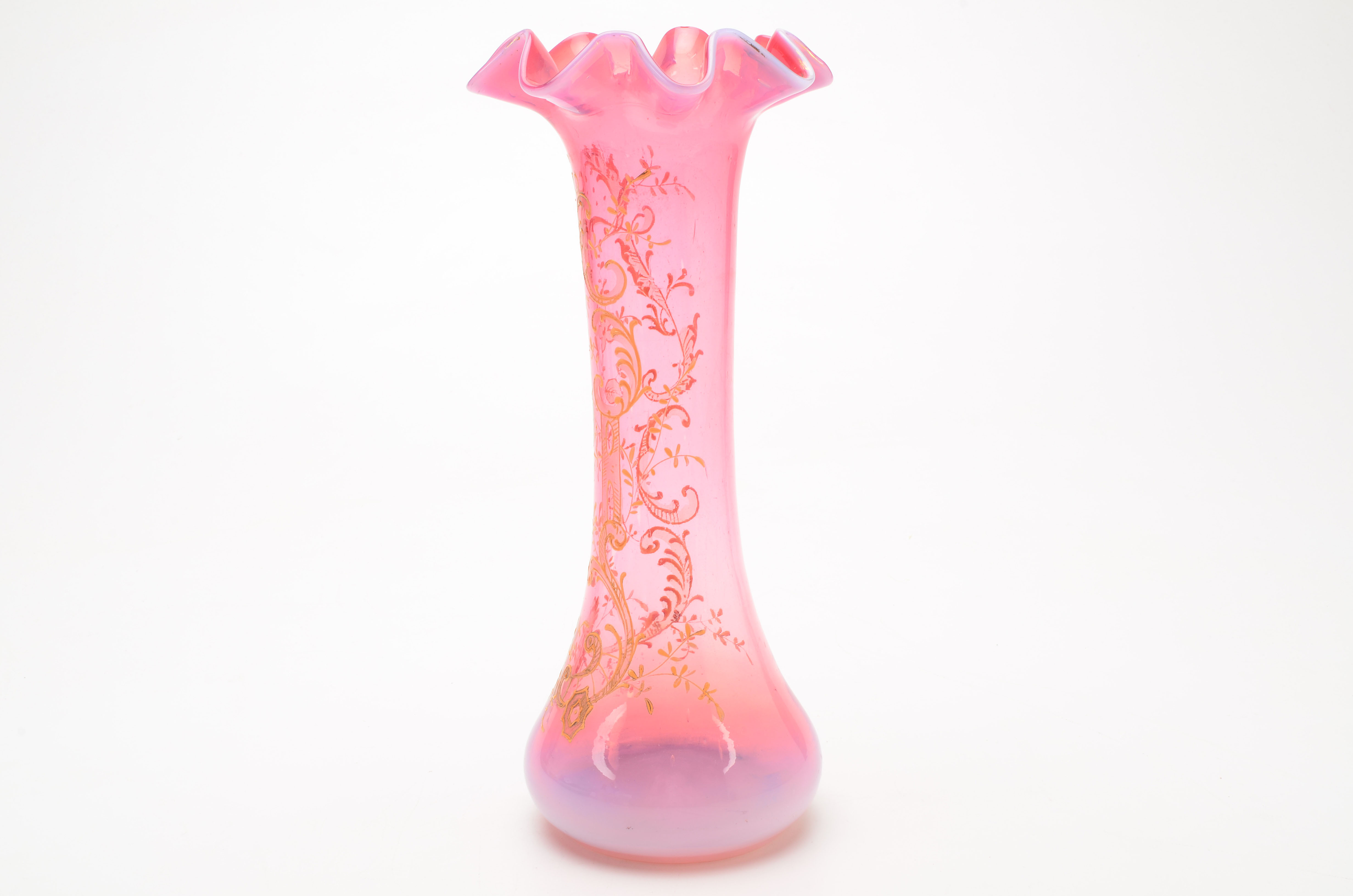 Pink Blown Glass Hand-Painted Vase