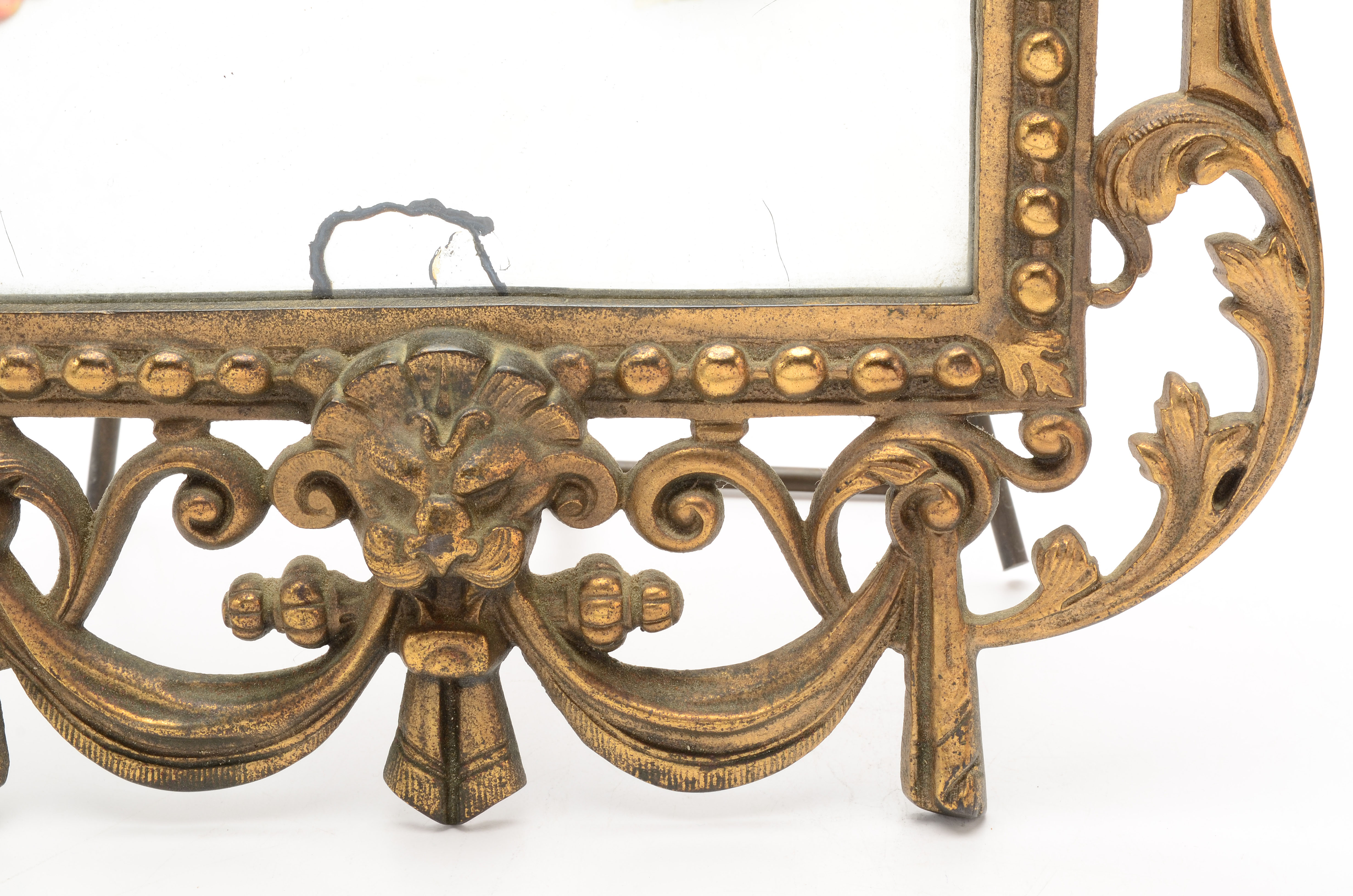 Victorian Style Cast Metal Easel Back Frame with Mirror