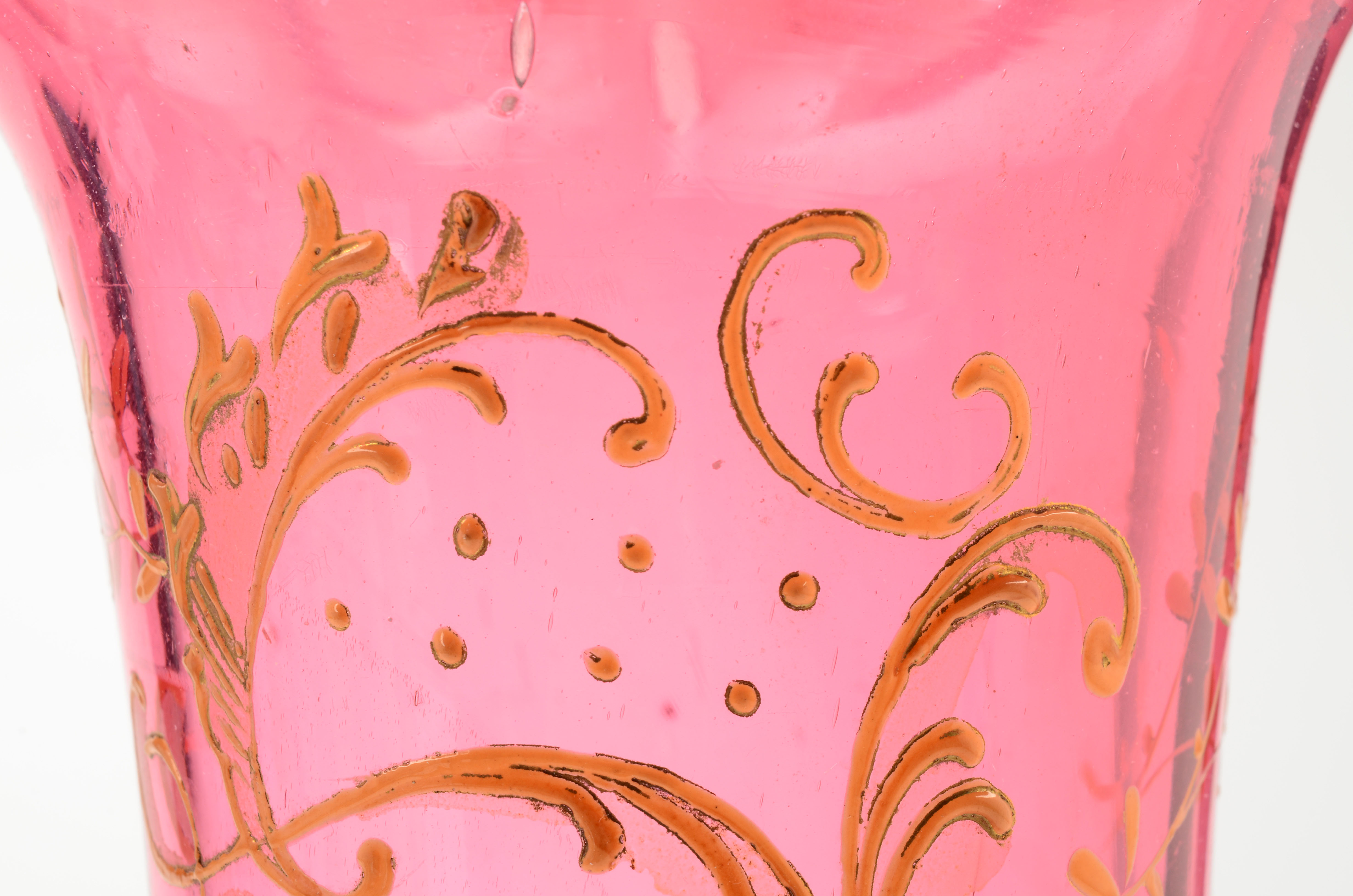 Pink Blown Glass Hand-Painted Vase