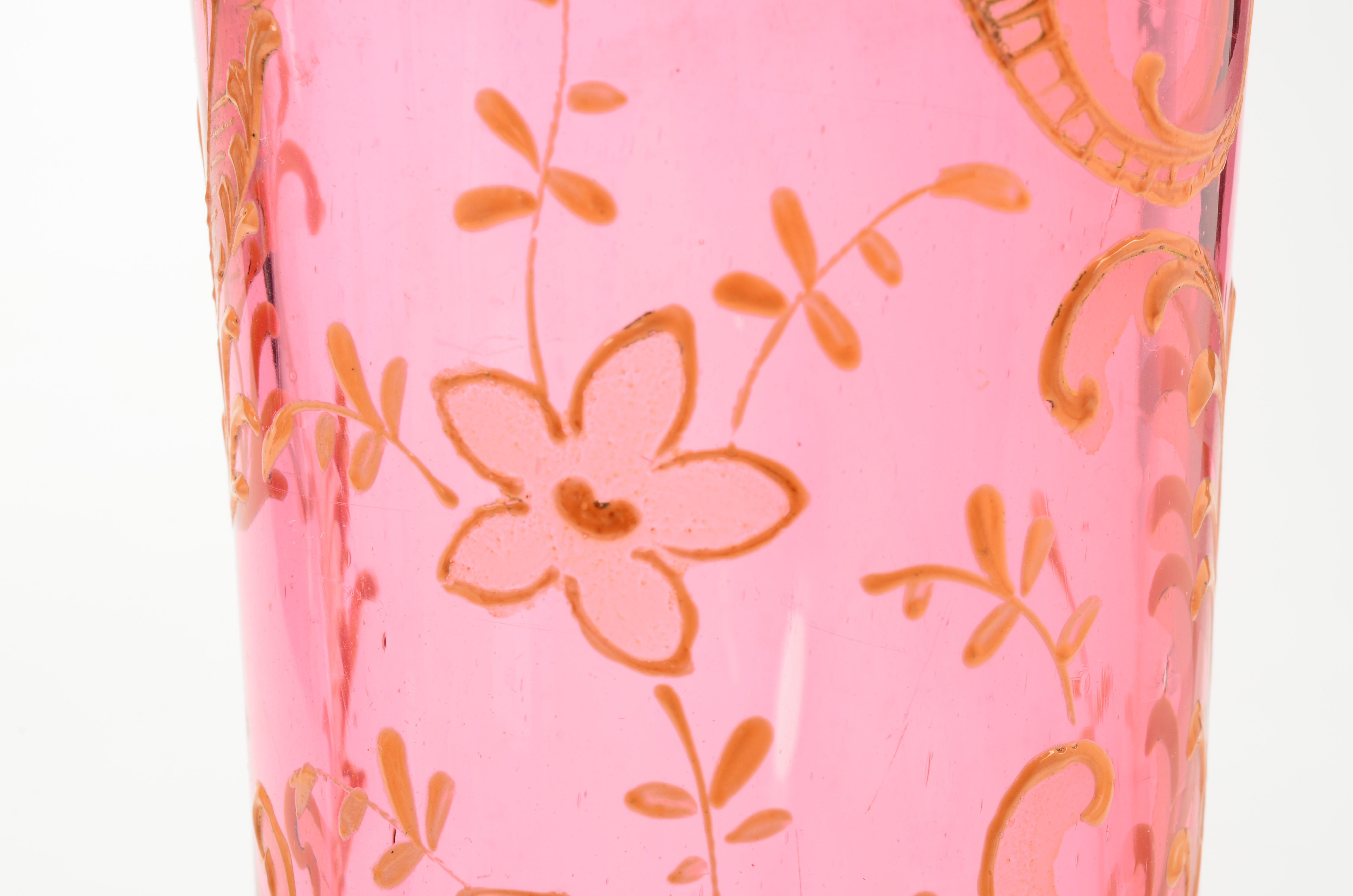 Pink Blown Glass Hand-Painted Vase