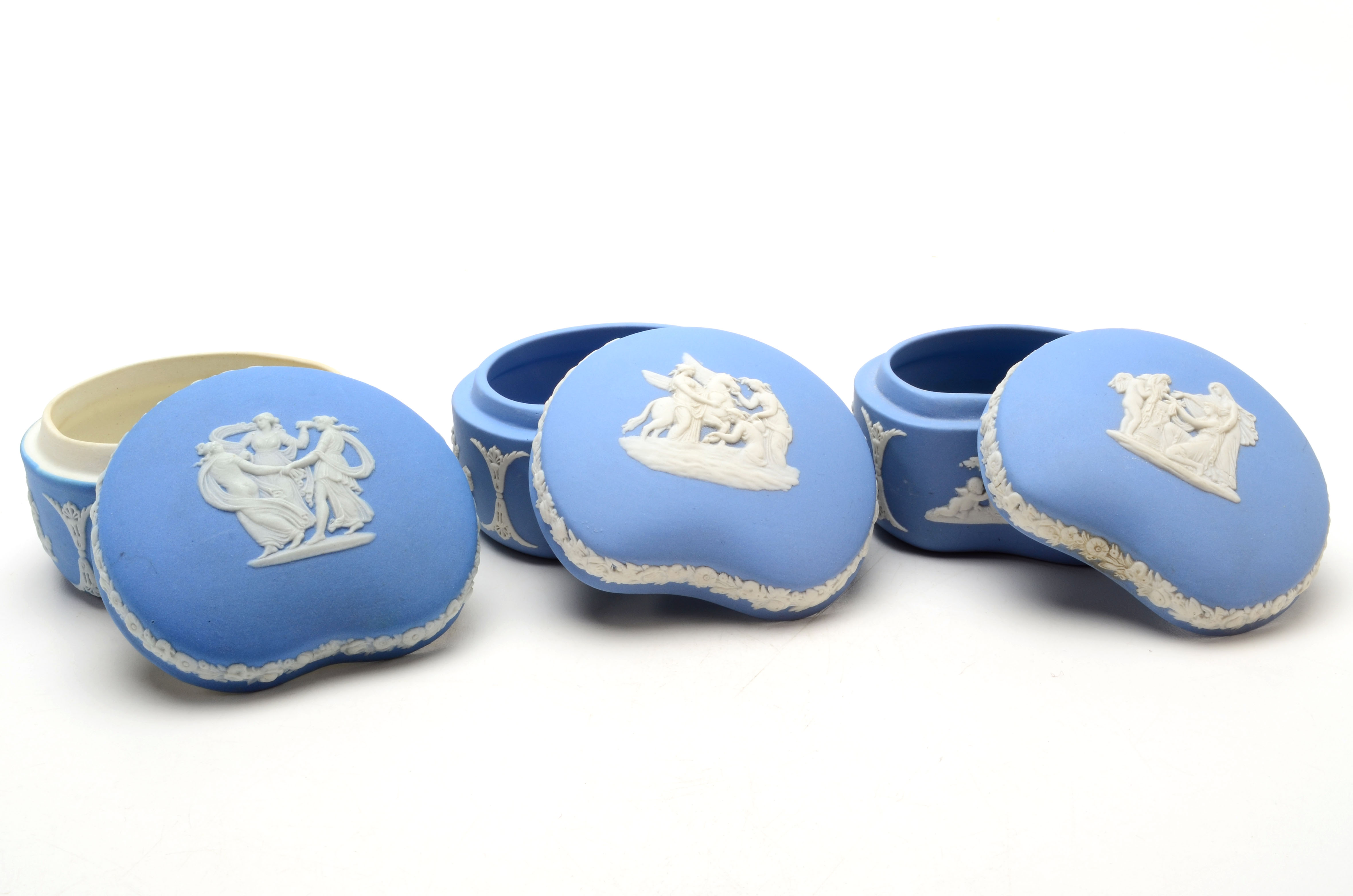 Three Vintage Wedgwood Blue Jasperware Trinket Boxes