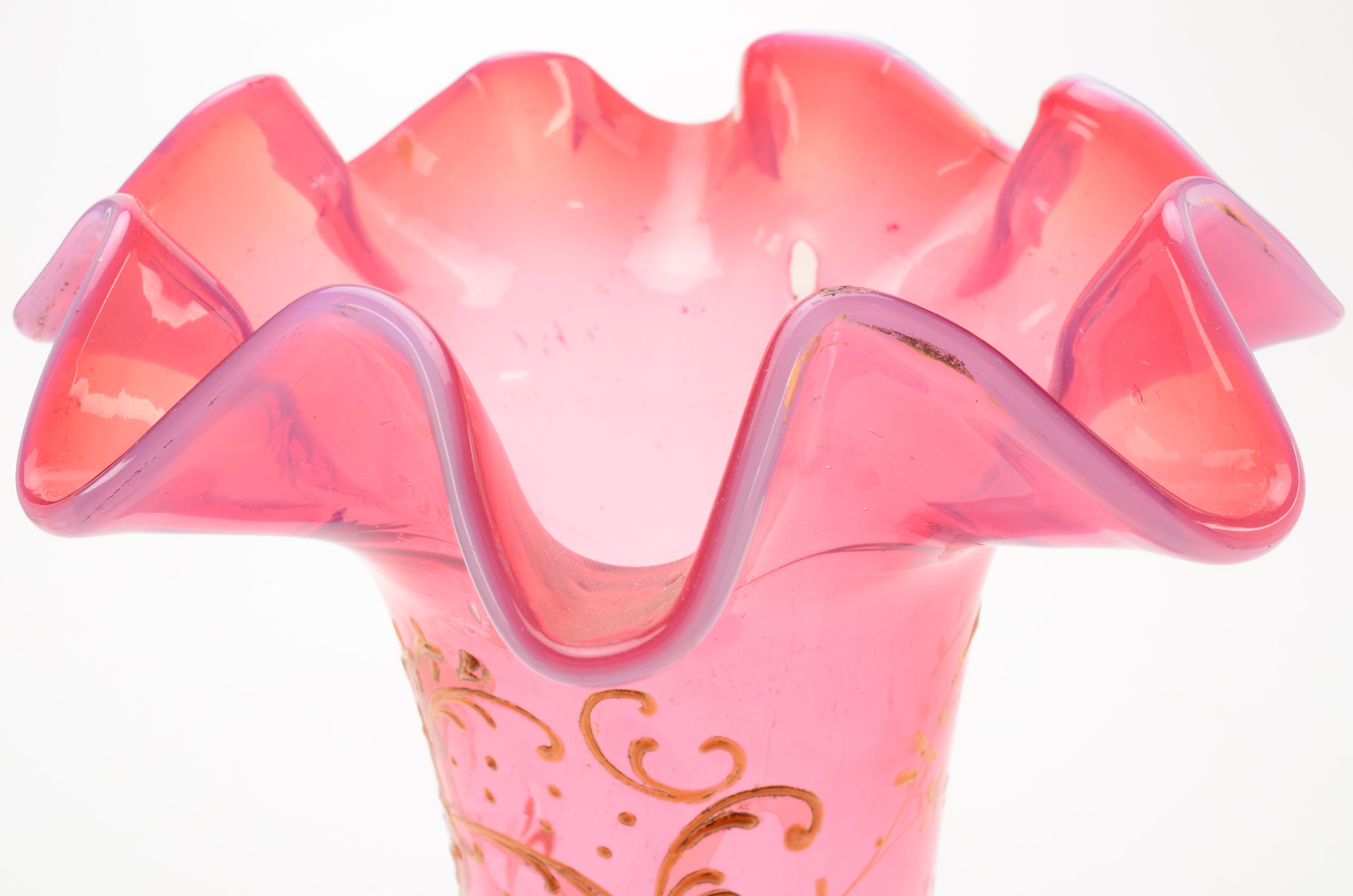 Pink Blown Glass Hand-Painted Vase