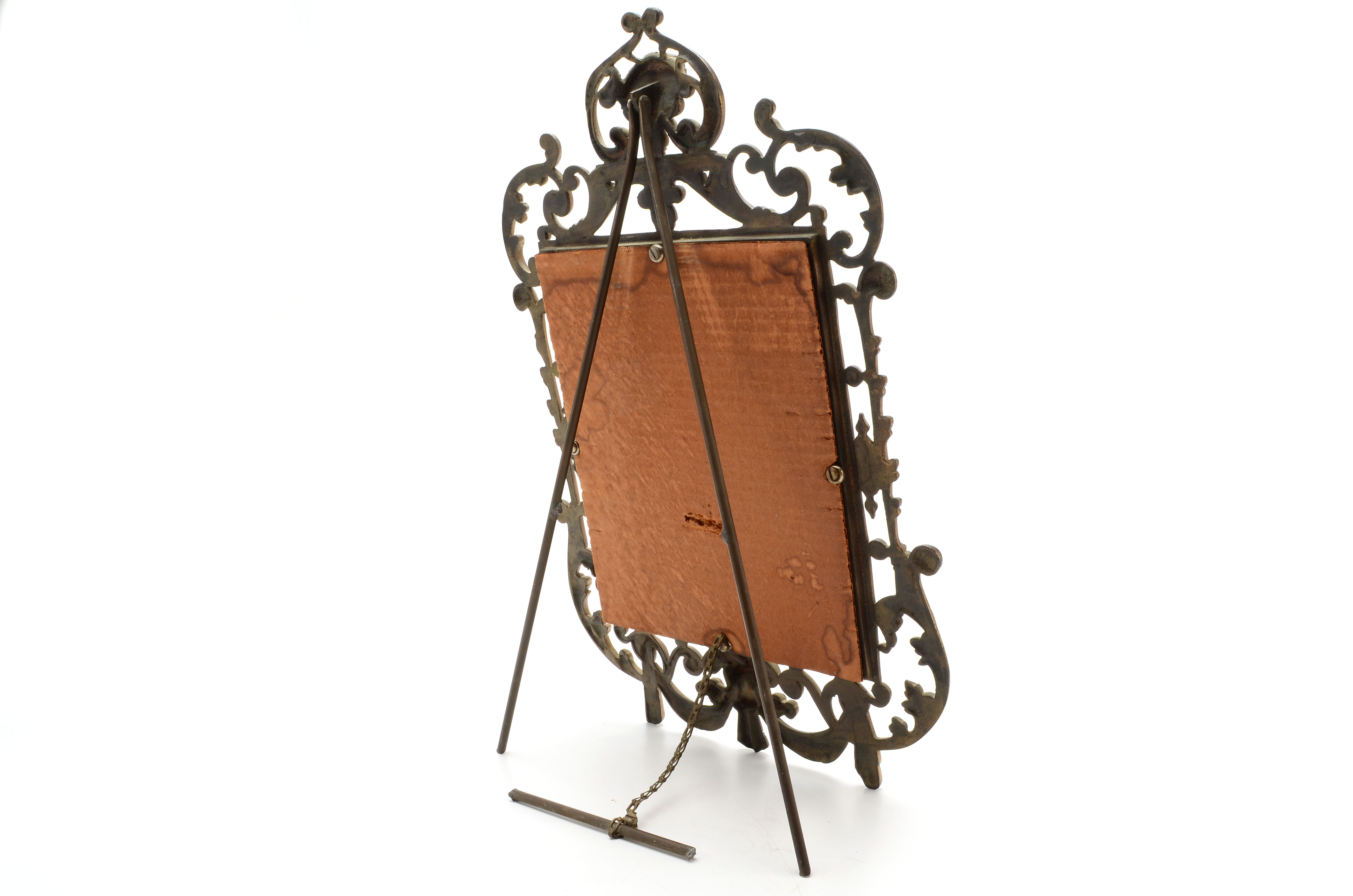 Victorian Style Cast Metal Easel Back Frame with Mirror