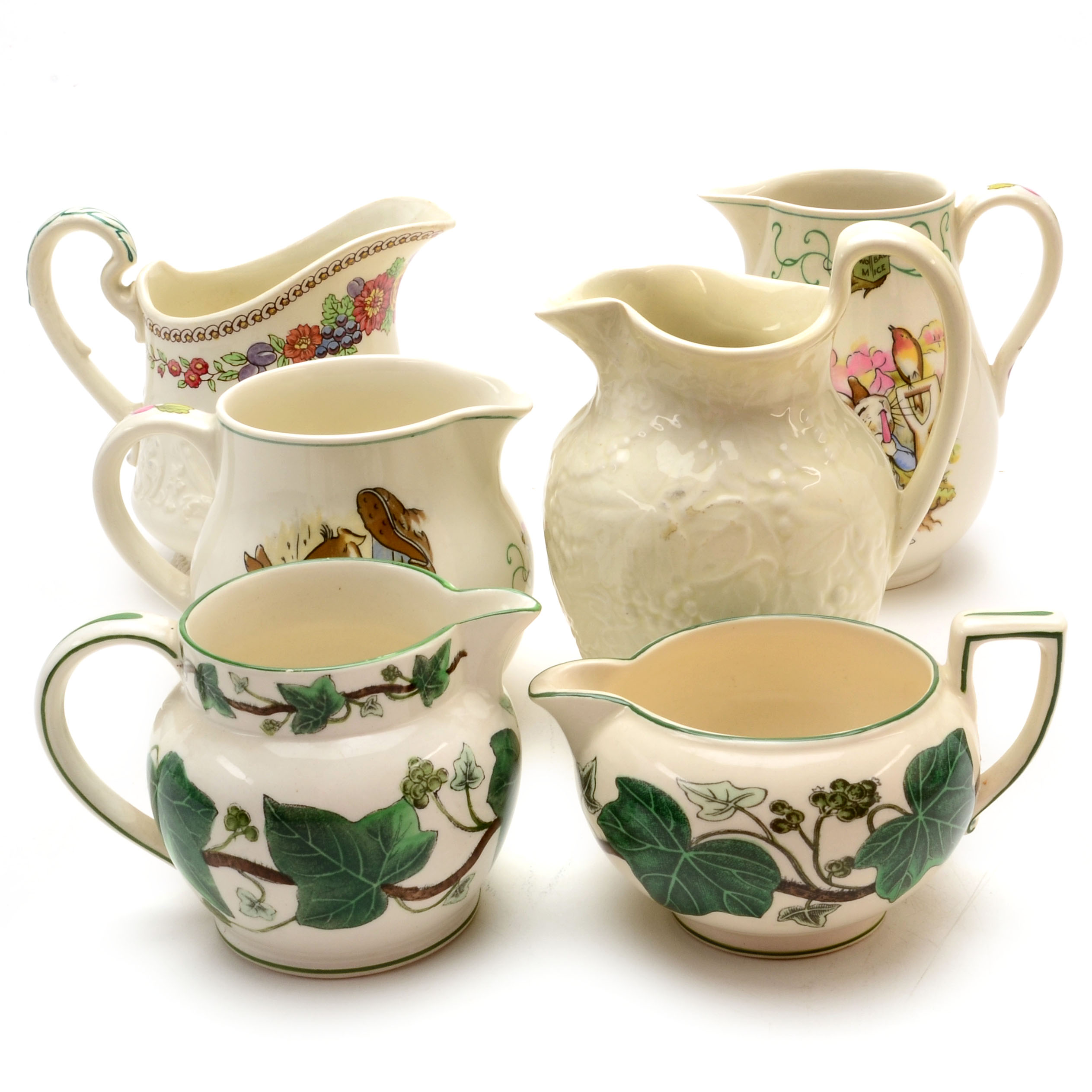 Assortment of Vintage Wedgwood Creamers Including Peter Rabbit