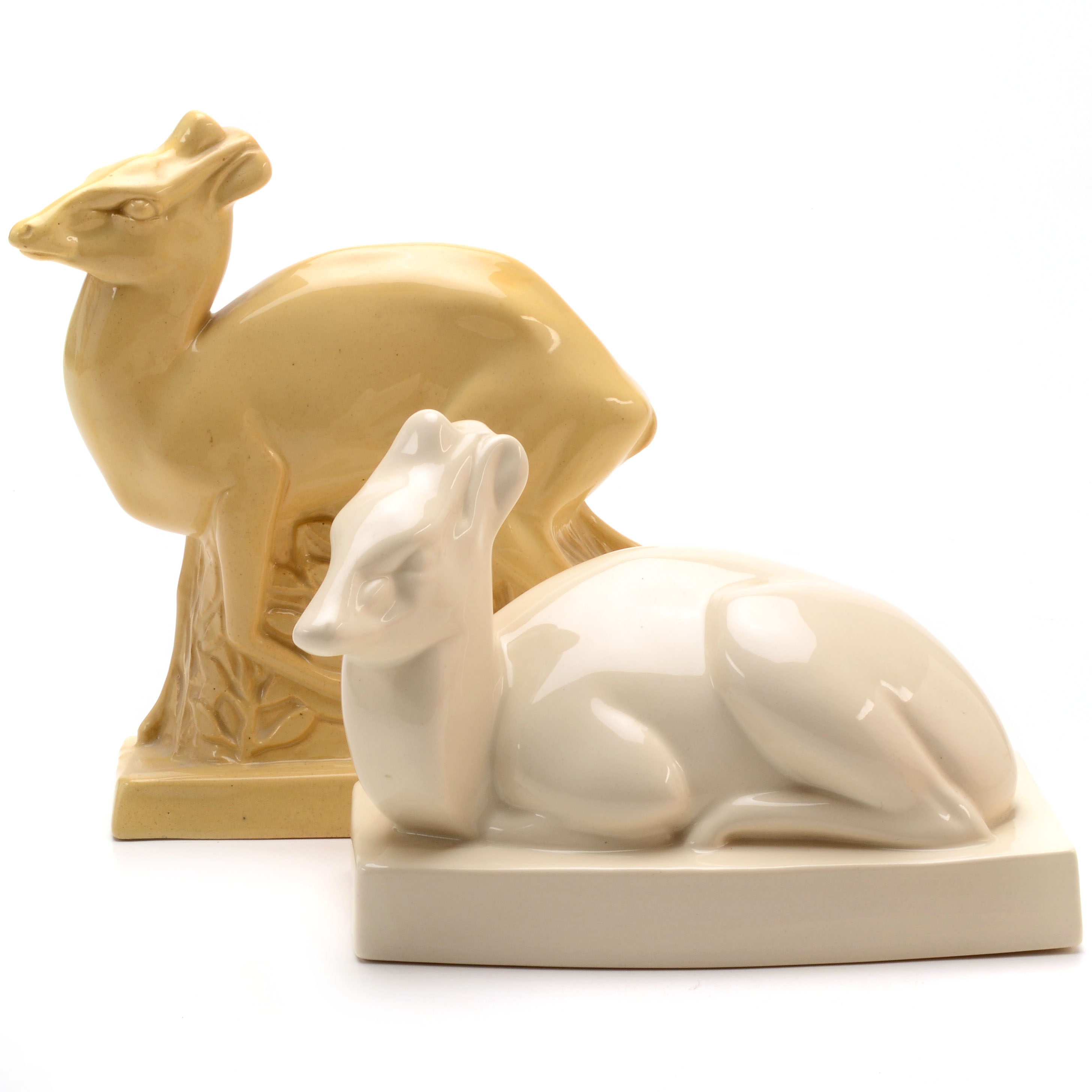 Pairing of Wedgwood Ceramic Stylized Deer Figurines