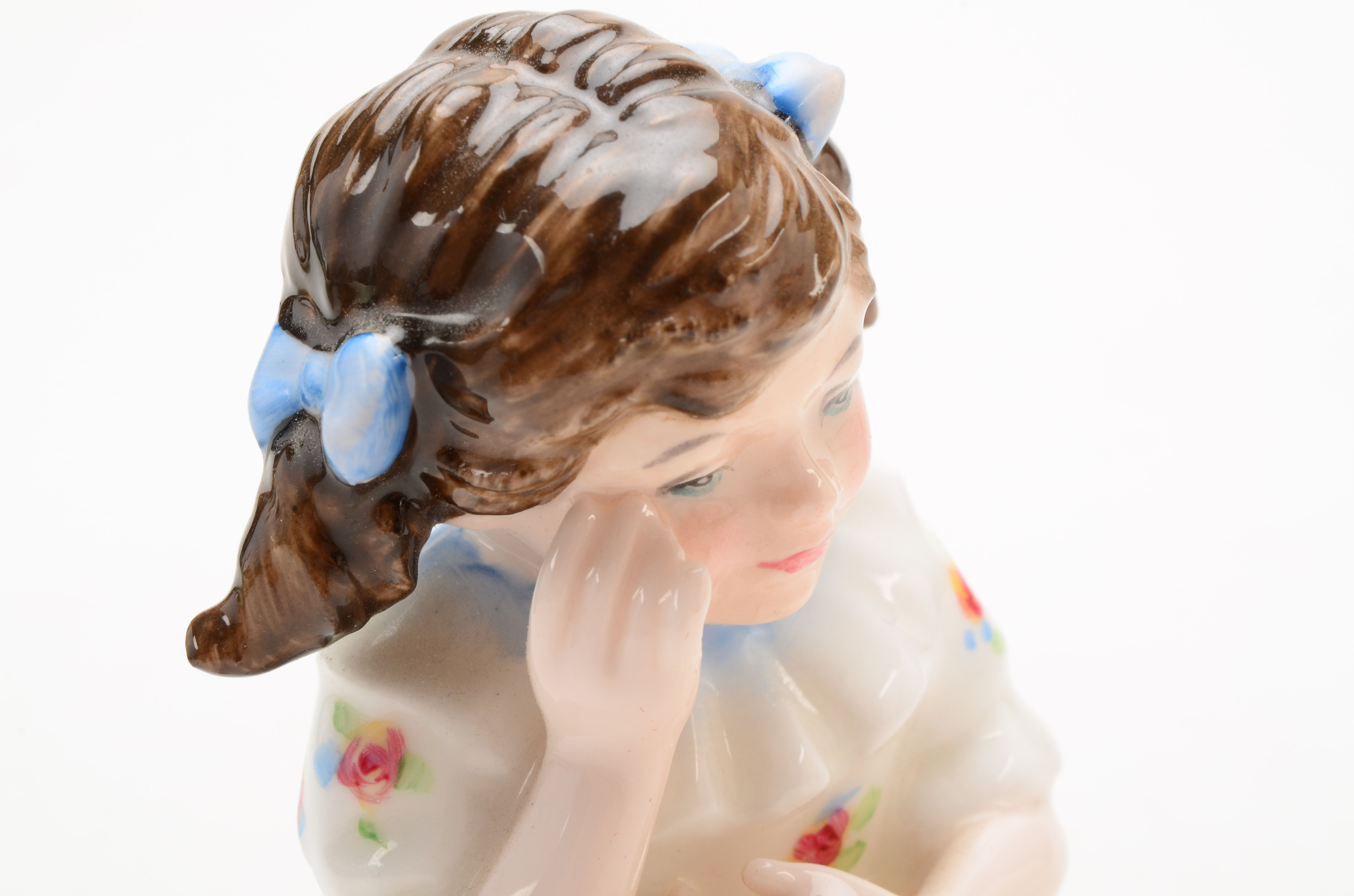 Pair of Royal Doulton Porcelain Girl Figurines Reading