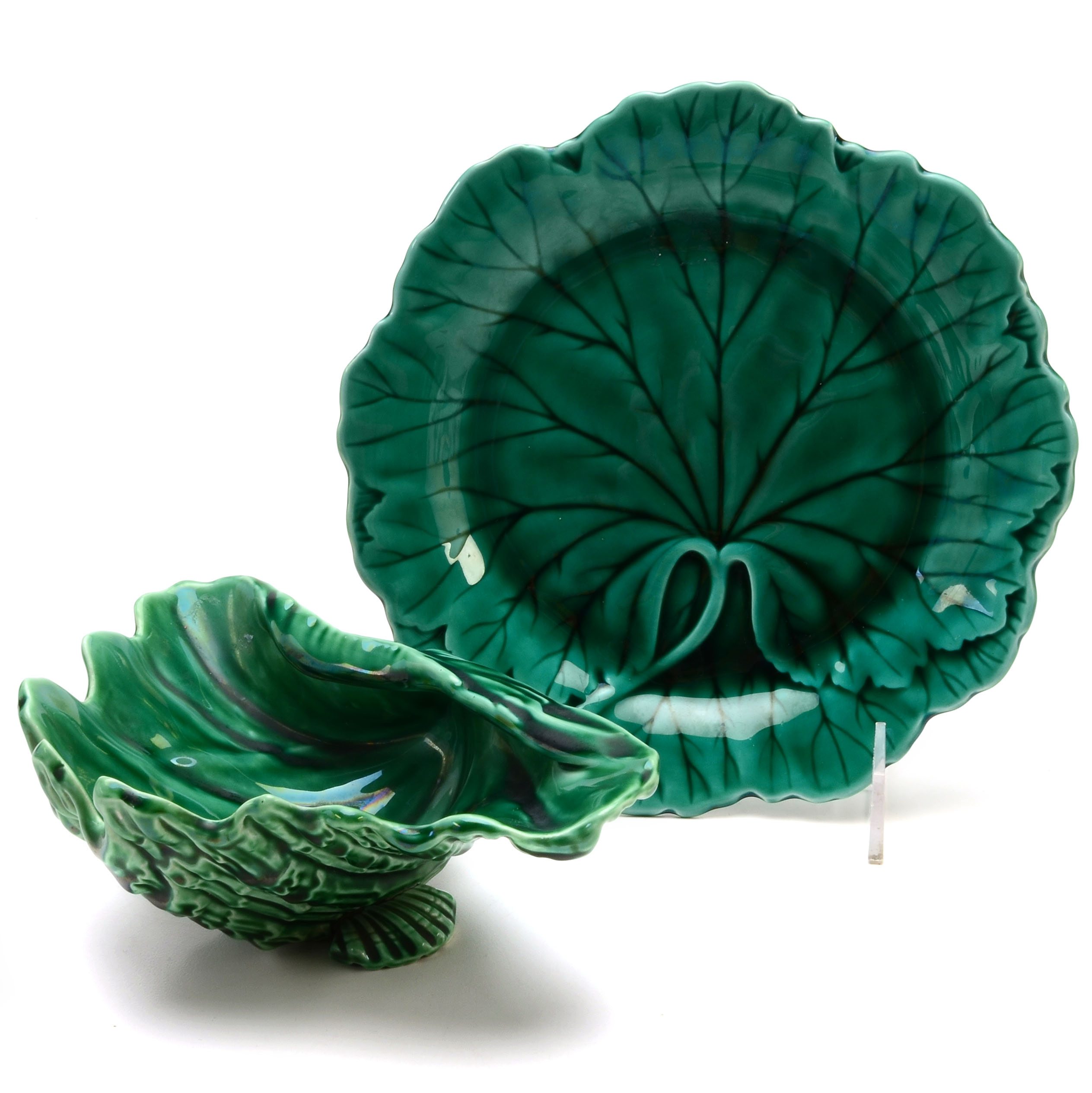 Wedgwood Barlaston Green Majolica Dish and Salad Plate