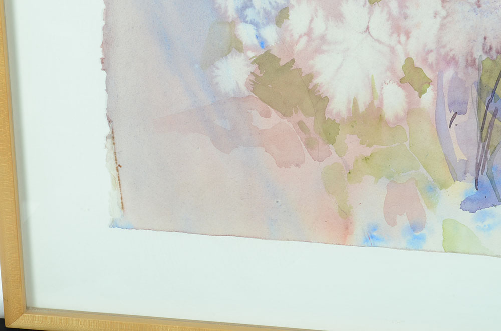 Blábon Signed Original Watercolor of Woodland Scene with Quails