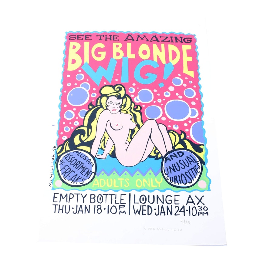 S. McMillion Signed Limited Edition Serigraph Poster "See The Amazing Big Blonde Wig!"