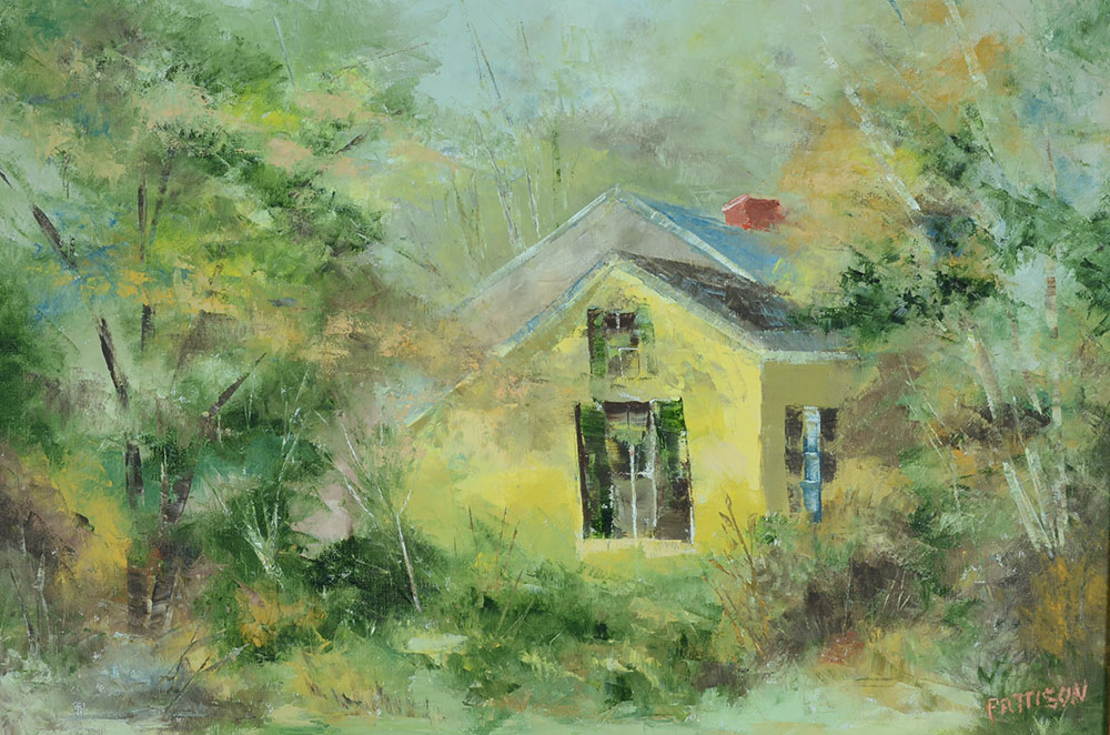 Pattison Signed Original Oil on Canvas of Cottage in Landscape