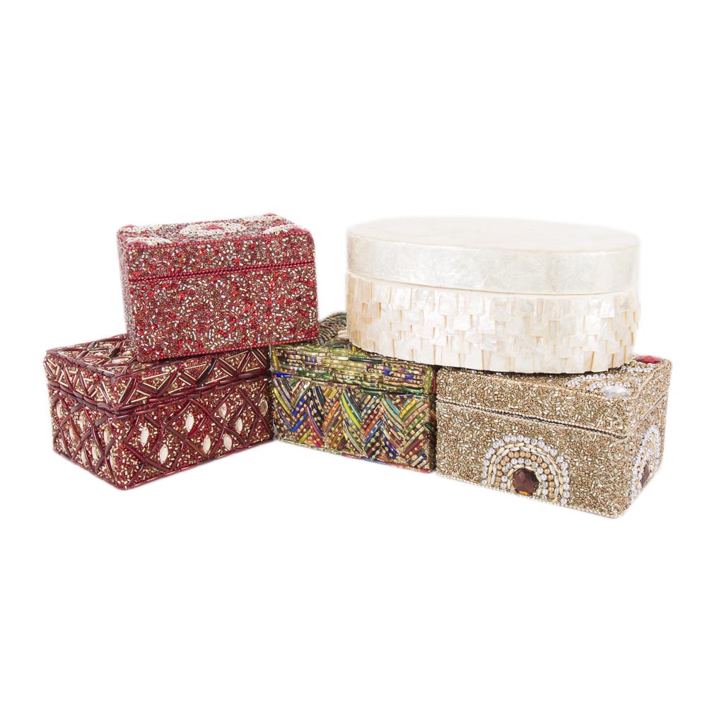 Collection of Bead and Shell Finished Decorative Boxes