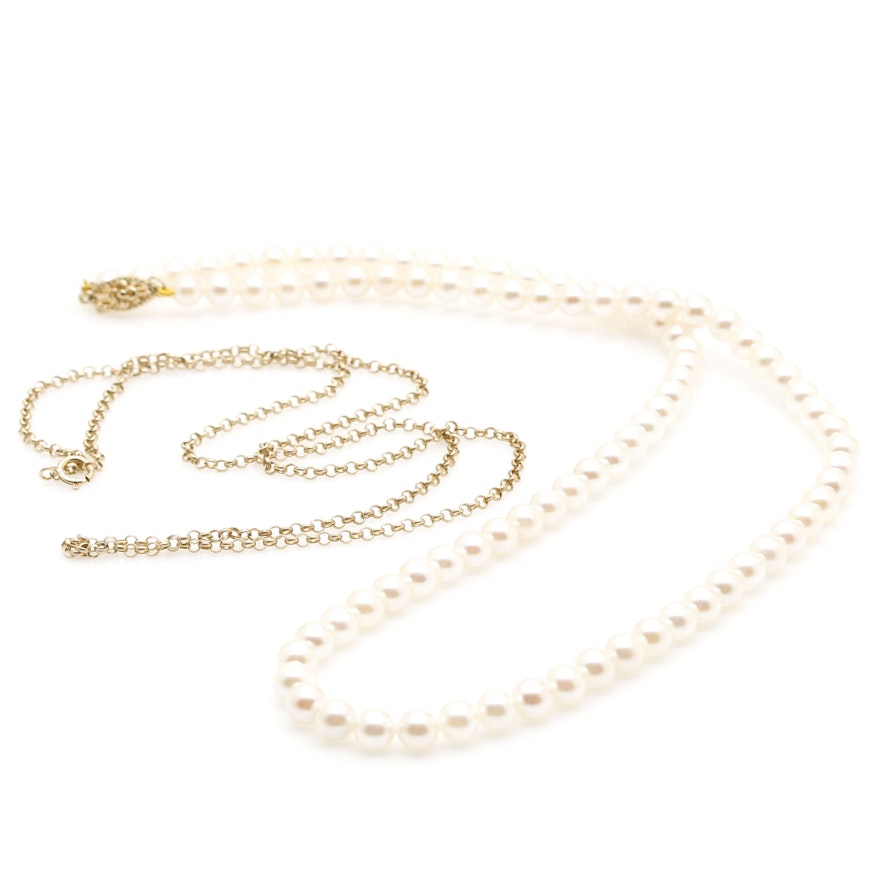 10K Yellow Gold Chain and Pearl Necklaces