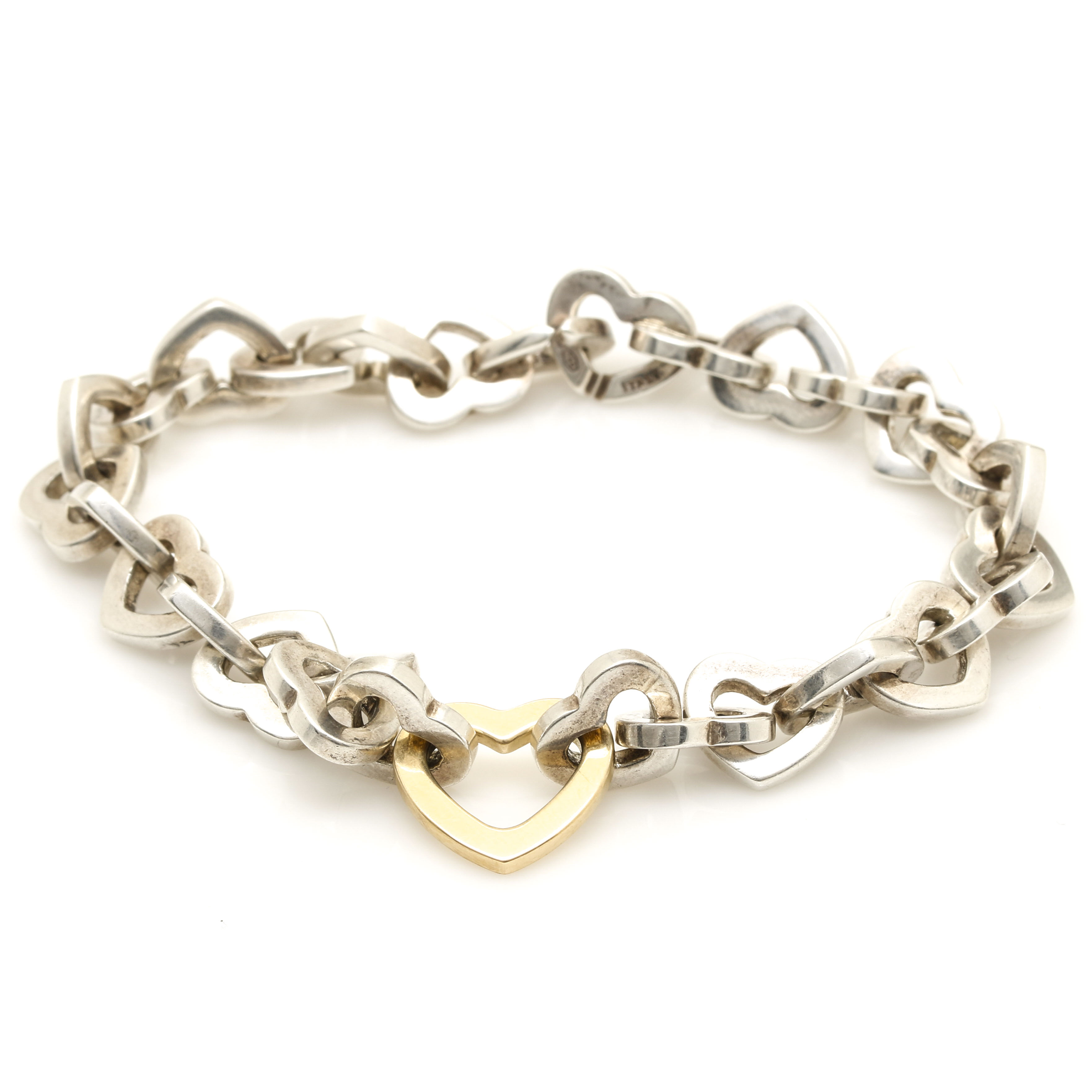 Tiffany & Co. Sterling Silver and 18K Yellow Gold Heart Link Bracelet