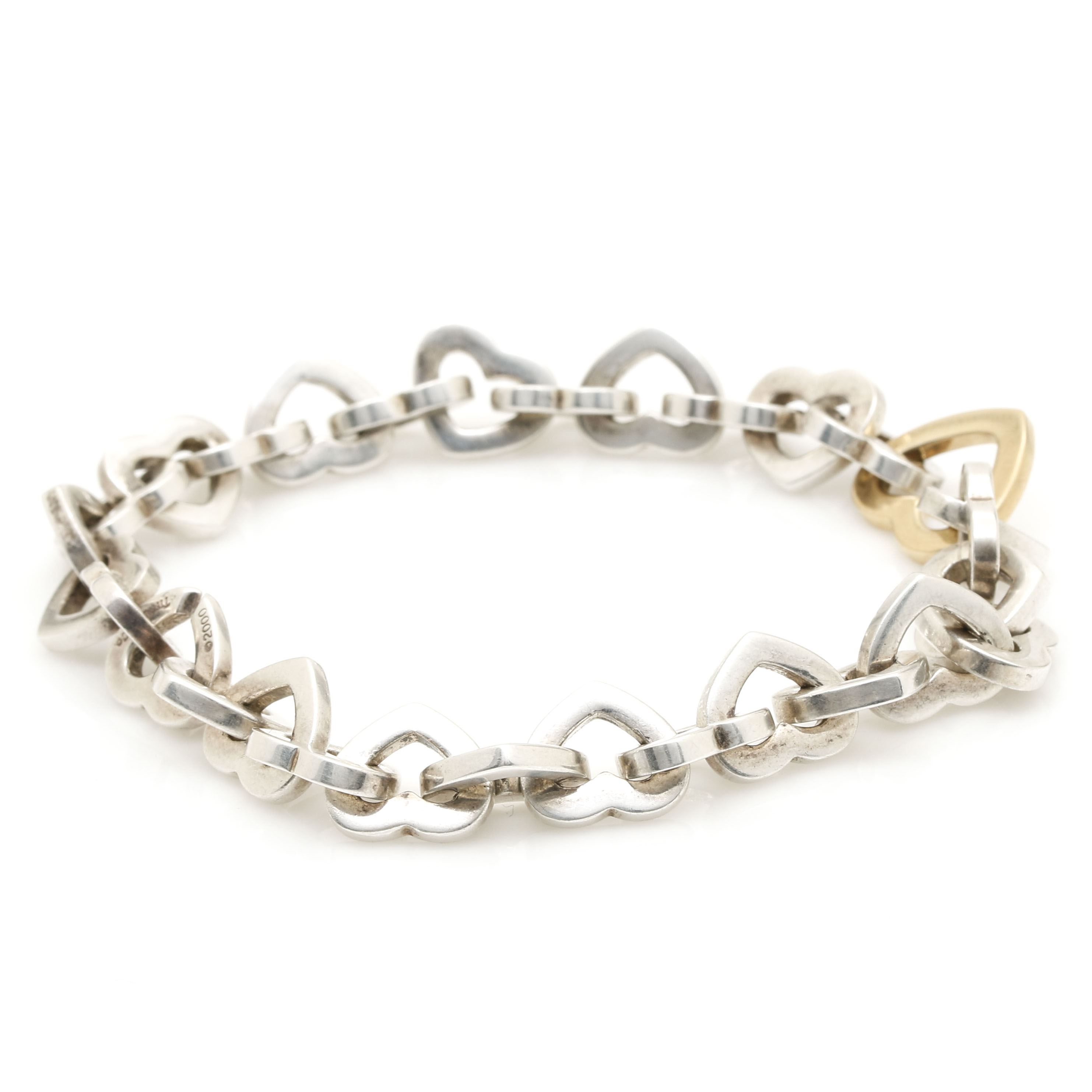 Tiffany & Co. Sterling Silver and 18K Yellow Gold Heart Link Bracelet