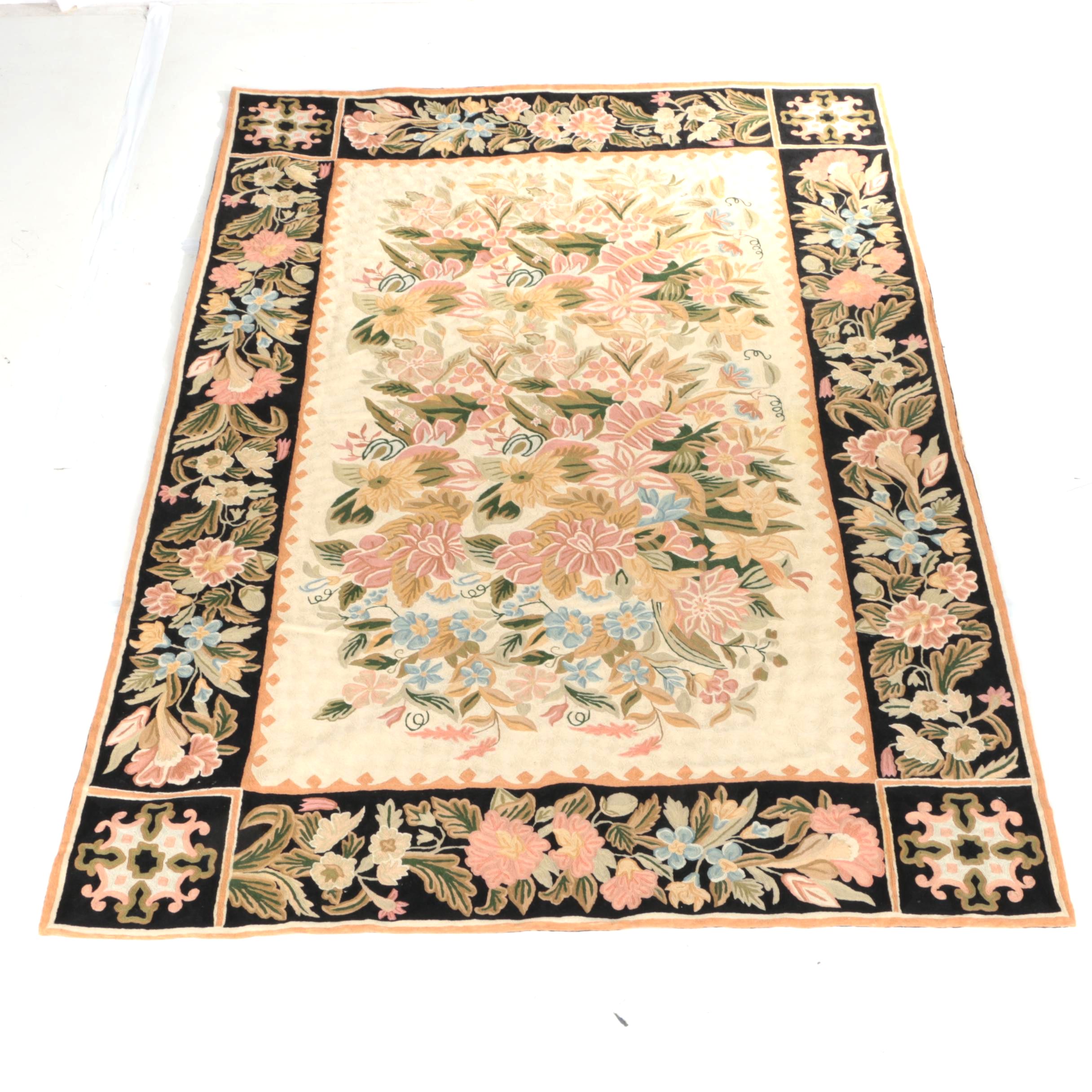 Hand-Stitched Floral Wool Area Rug