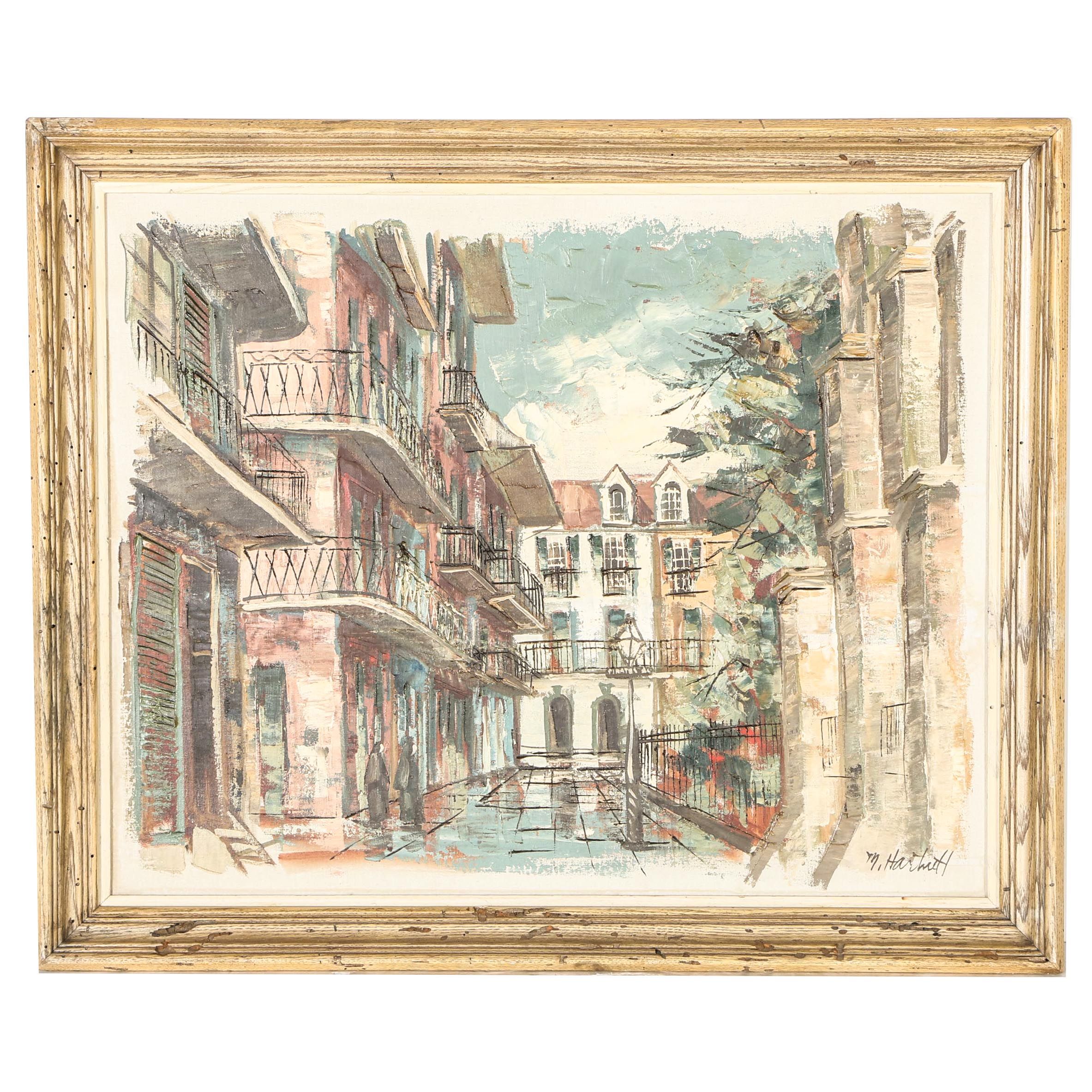 Maggie Hartnett Mid-Century Oil Painting of New Orleans Cityscape