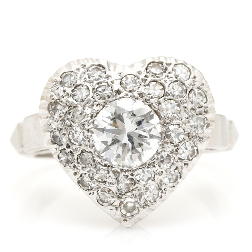 14K White Gold 1.21 CTW Diamond Heart Ring