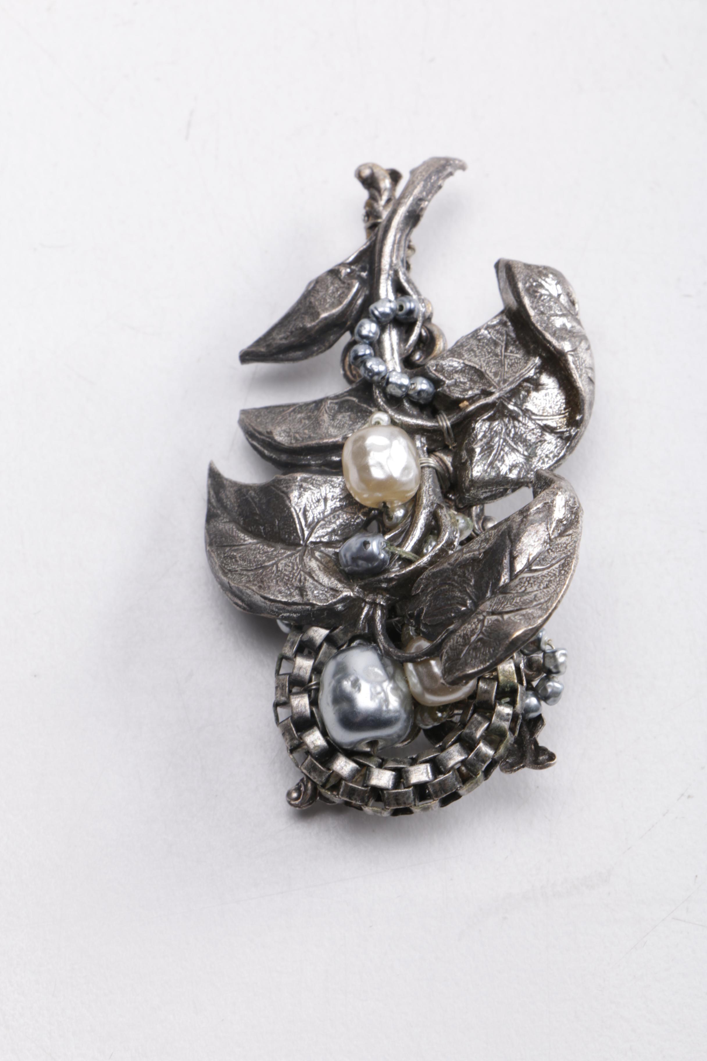 Assorted Designer Necklaces and Brooches Including Mirian Haskell and Trifari