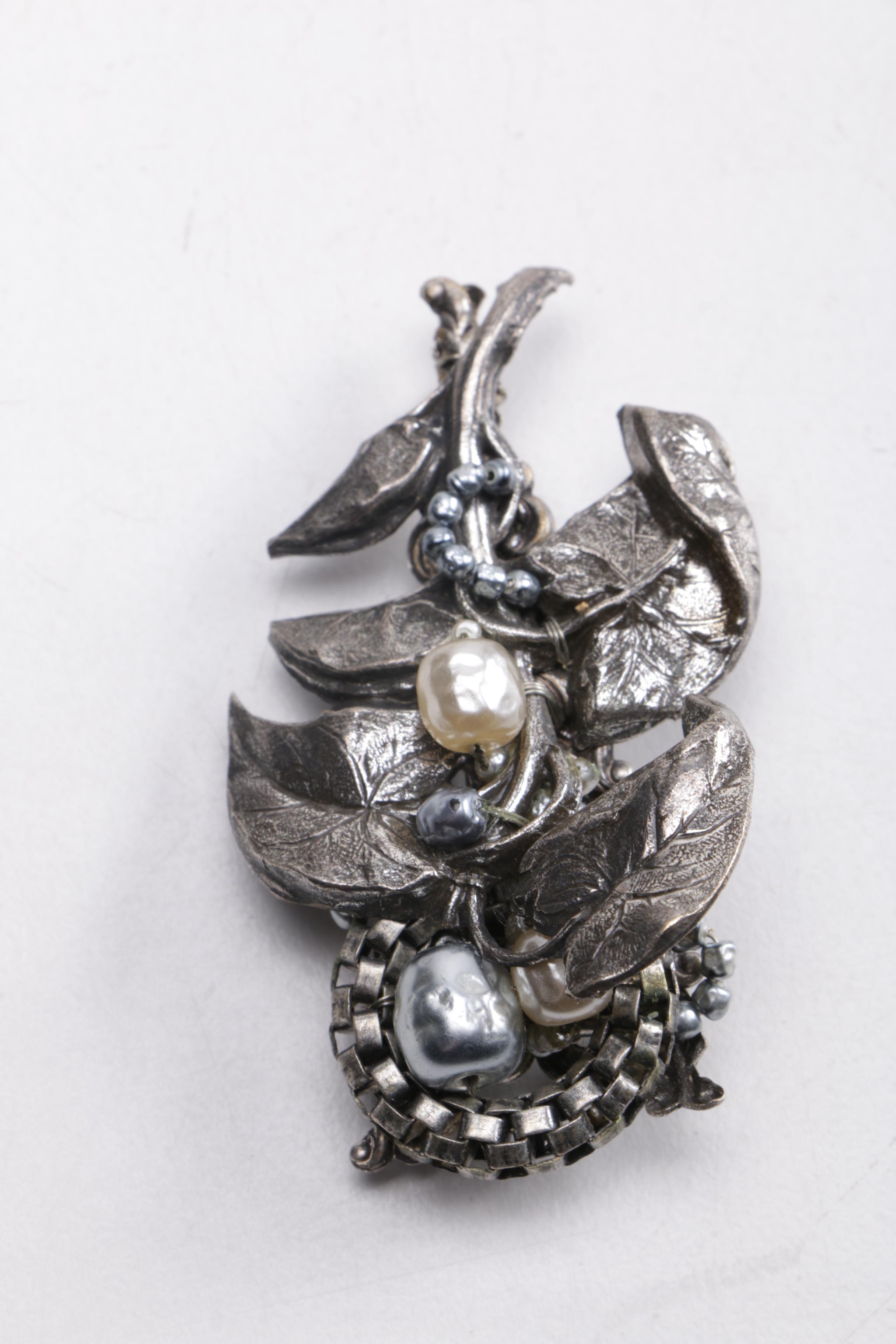 Assorted Designer Necklaces and Brooches Including Mirian Haskell and Trifari