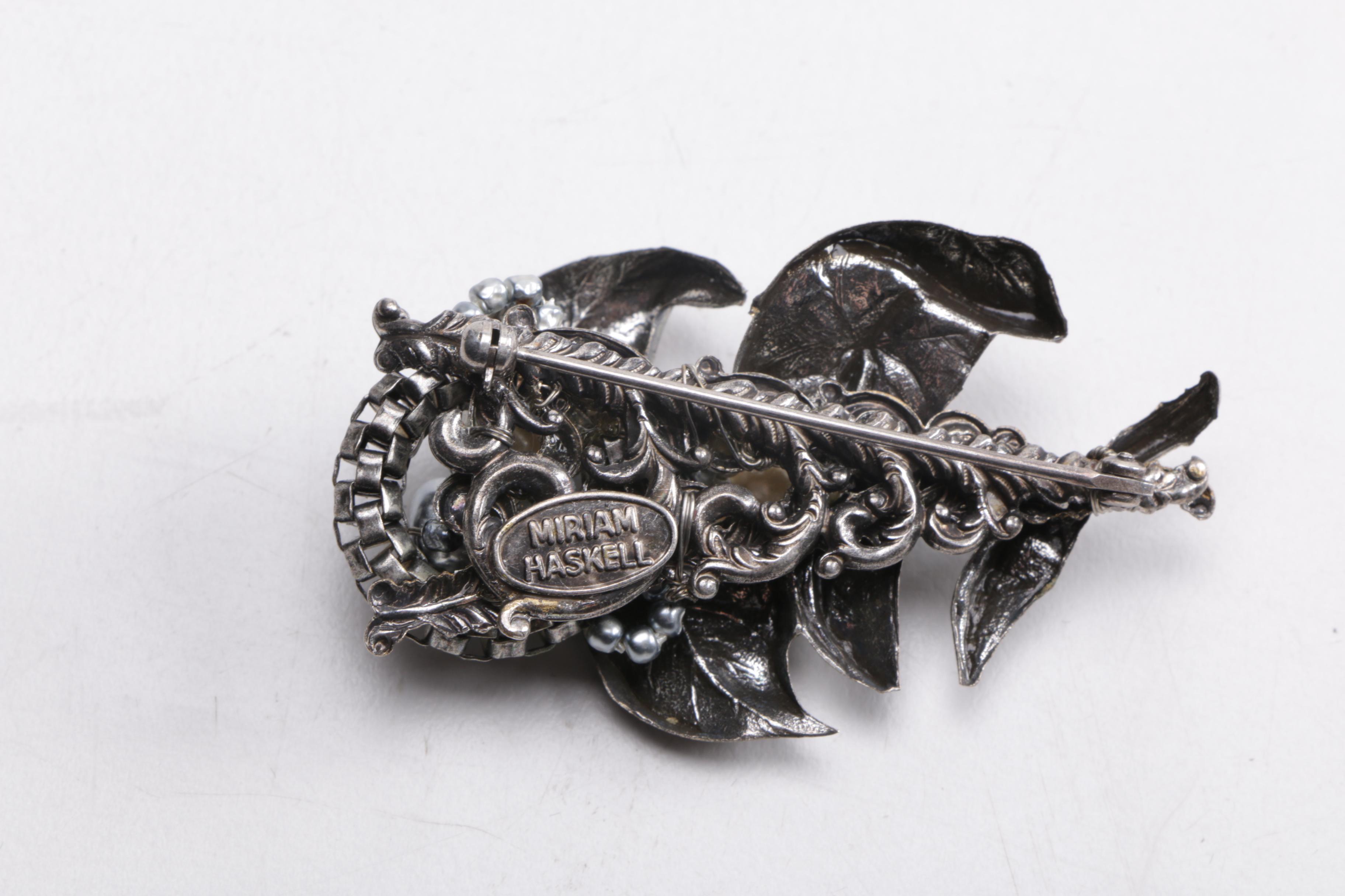 Assorted Designer Necklaces and Brooches Including Mirian Haskell and Trifari