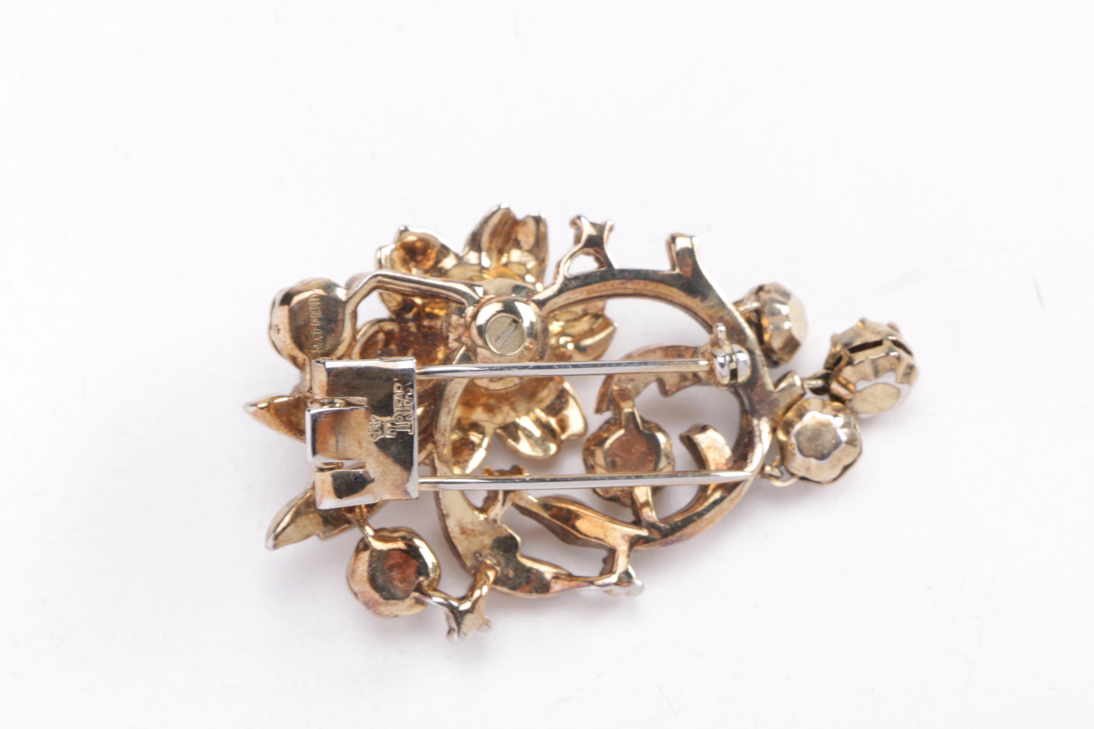 Assorted Designer Necklaces and Brooches Including Mirian Haskell and Trifari