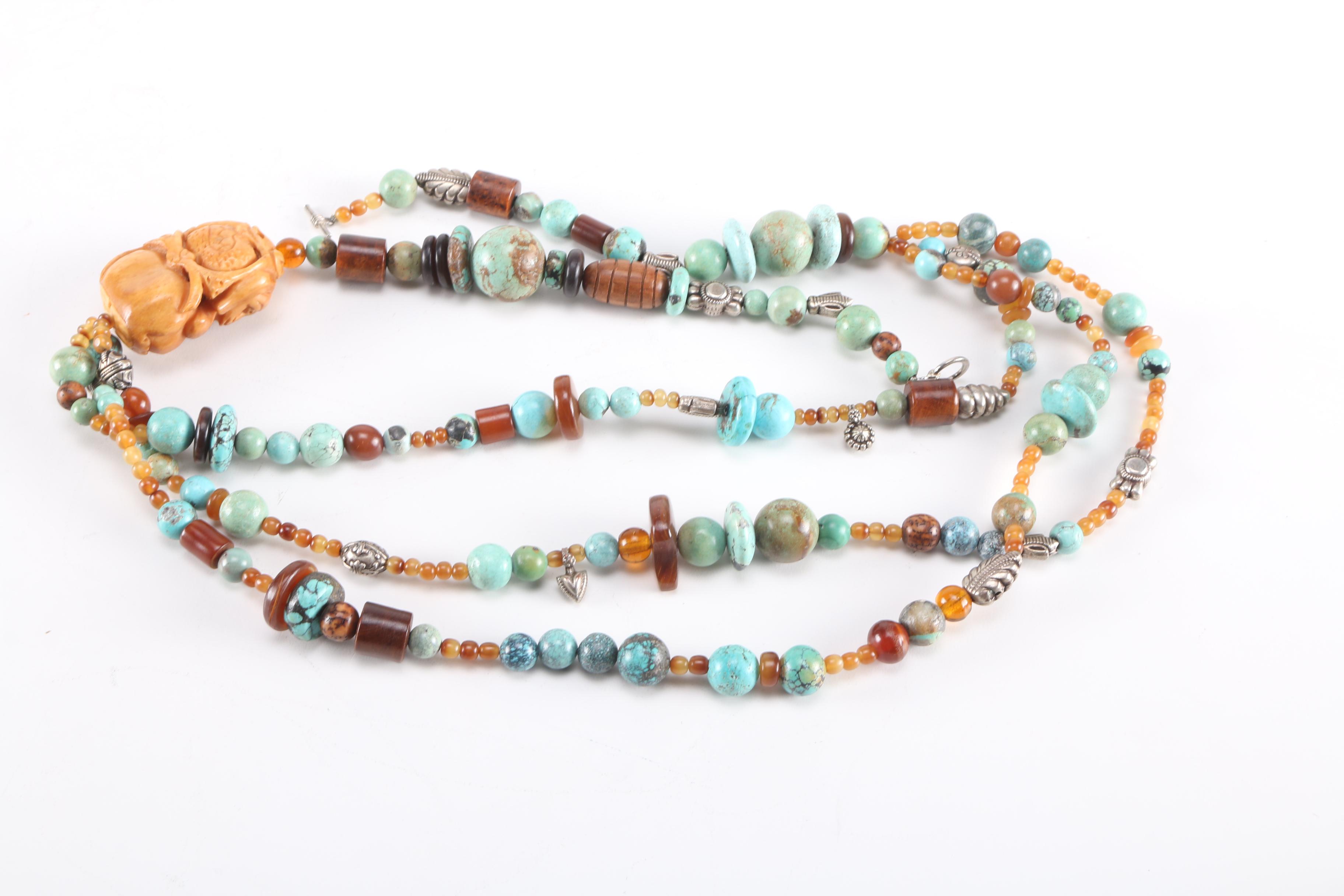 Beaded Necklaces and Silver Tone Bracelet