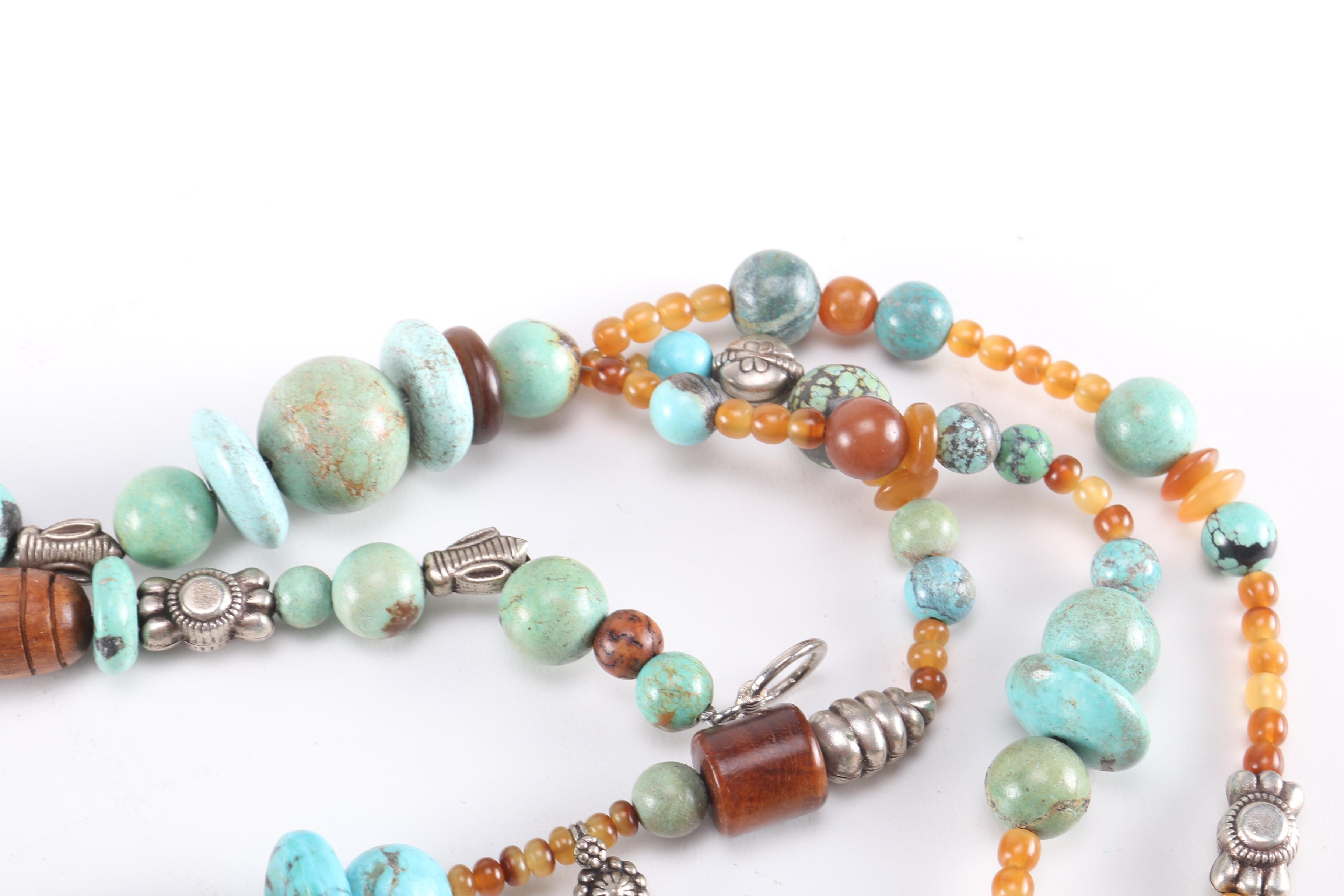 Beaded Necklaces and Silver Tone Bracelet