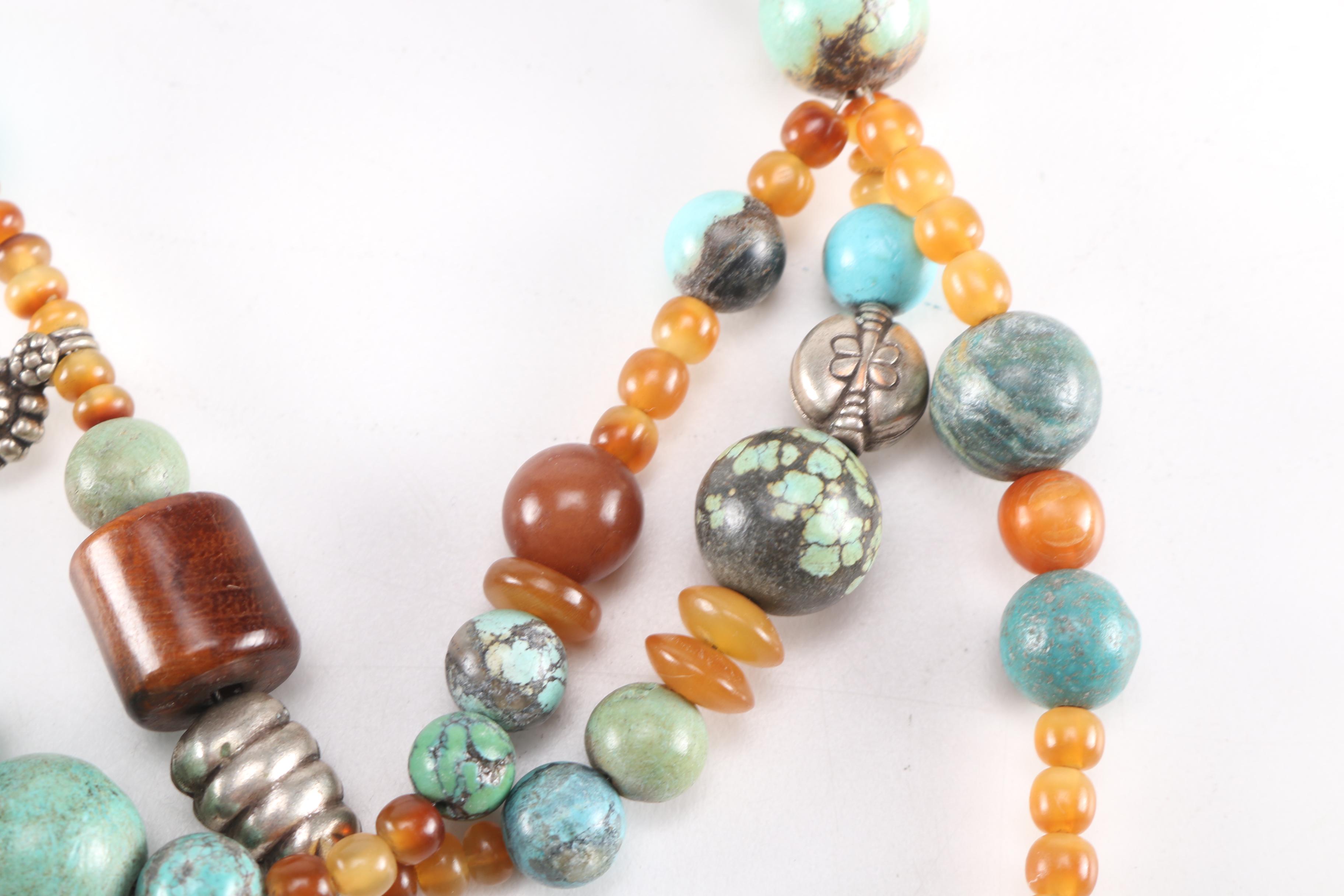 Beaded Necklaces and Silver Tone Bracelet