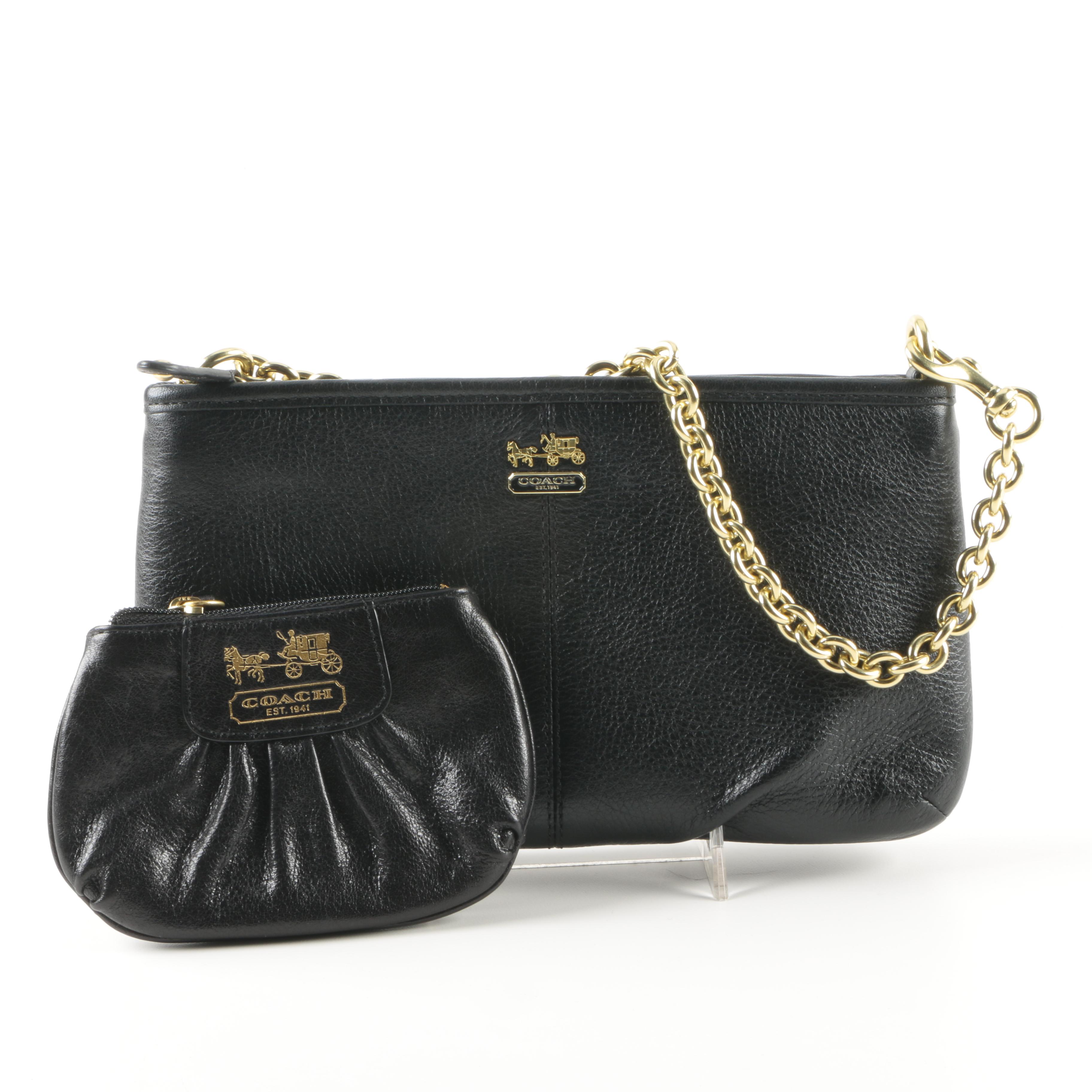 Coach Black Leather Lolita Chain Wristlet and Change Purse