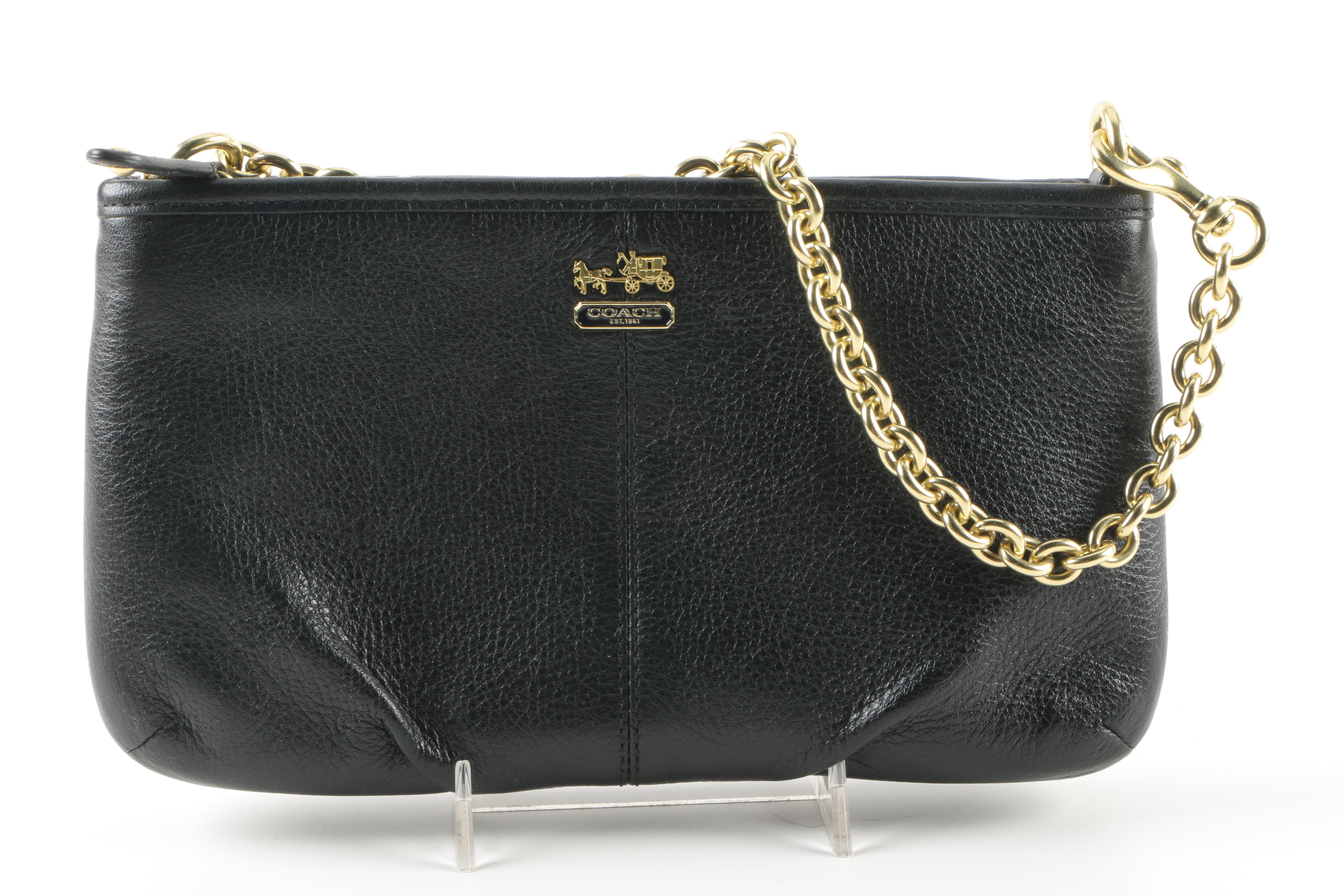 Coach Black Leather Lolita Chain Wristlet and Change Purse